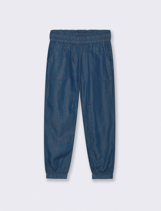 Pantaloni in chambray con elastico da bambina - DENIM SCURO
