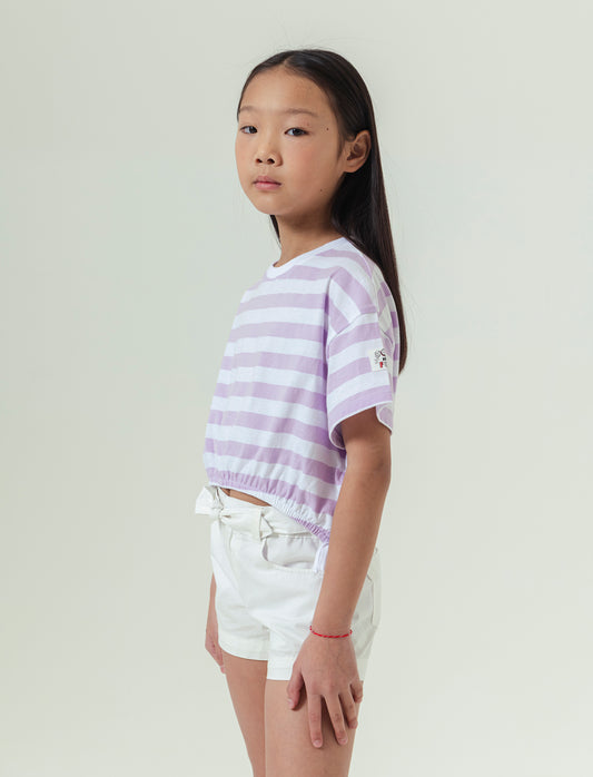 T-shirt a righe da bambina - Lilla
