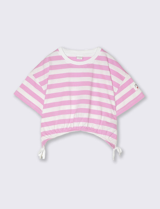 T-shirt a righe da bambina - Rosa