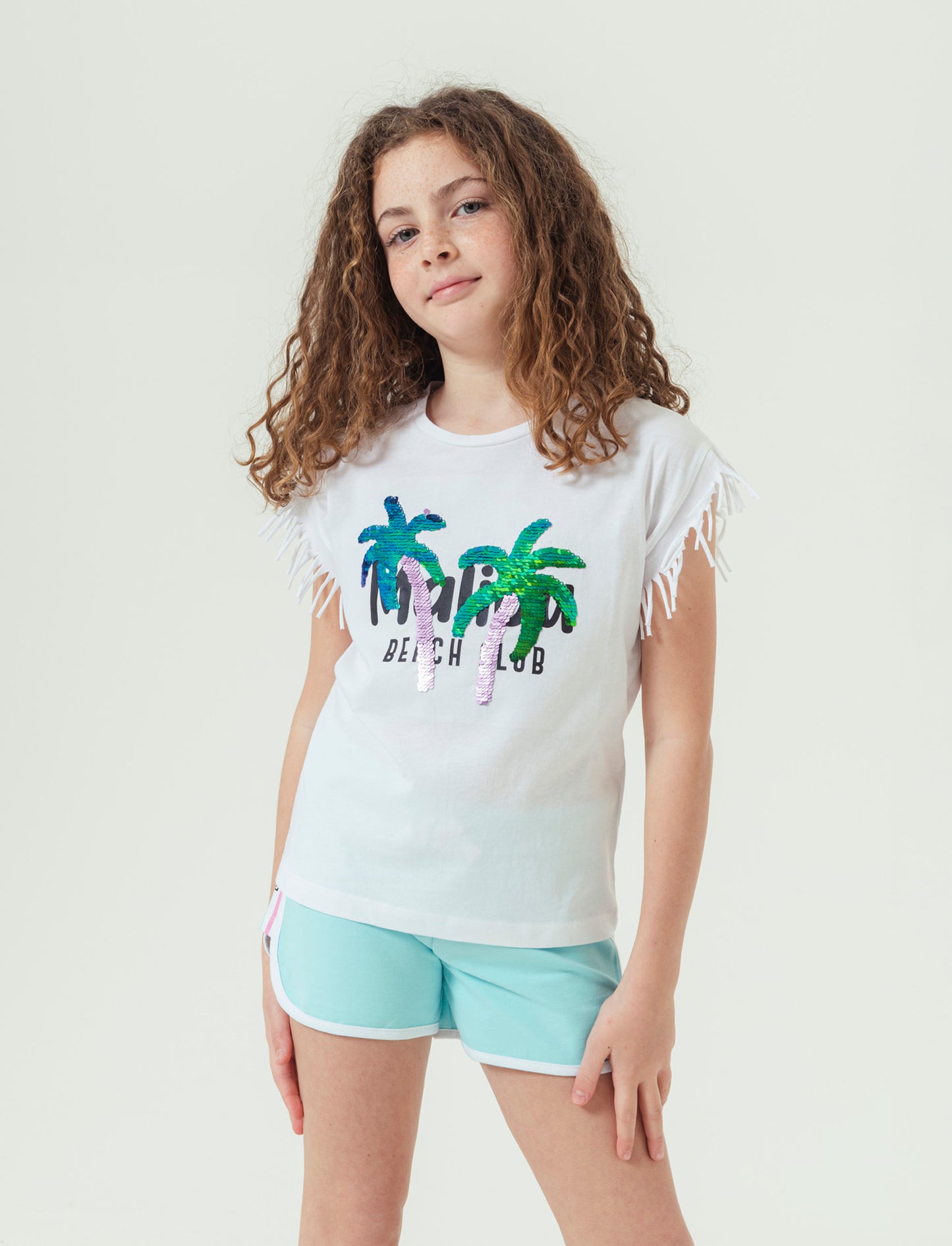 T-shirt con stampa e paillettes da bambina - Bianco