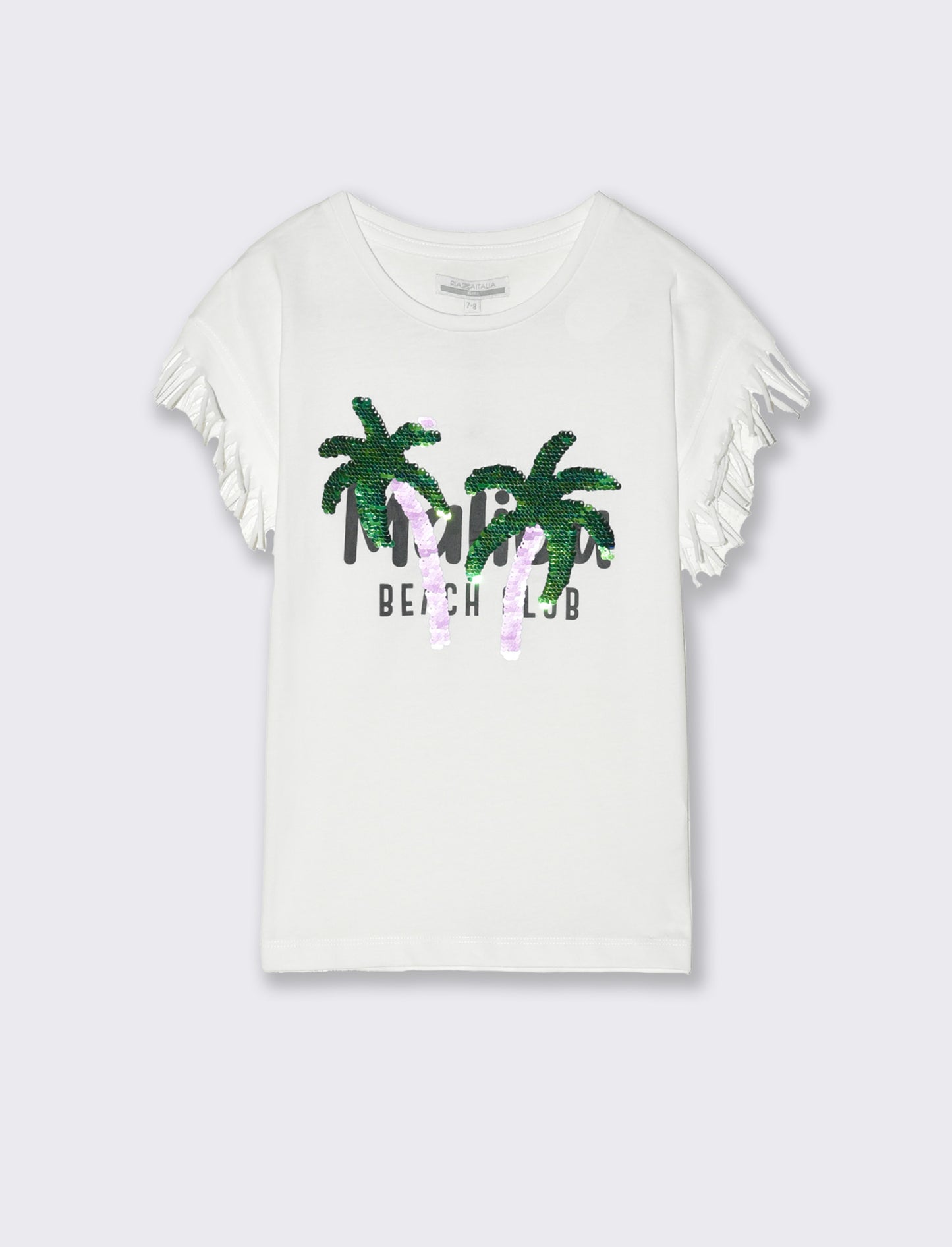 T-shirt con stampa e paillettes da bambina - Bianco