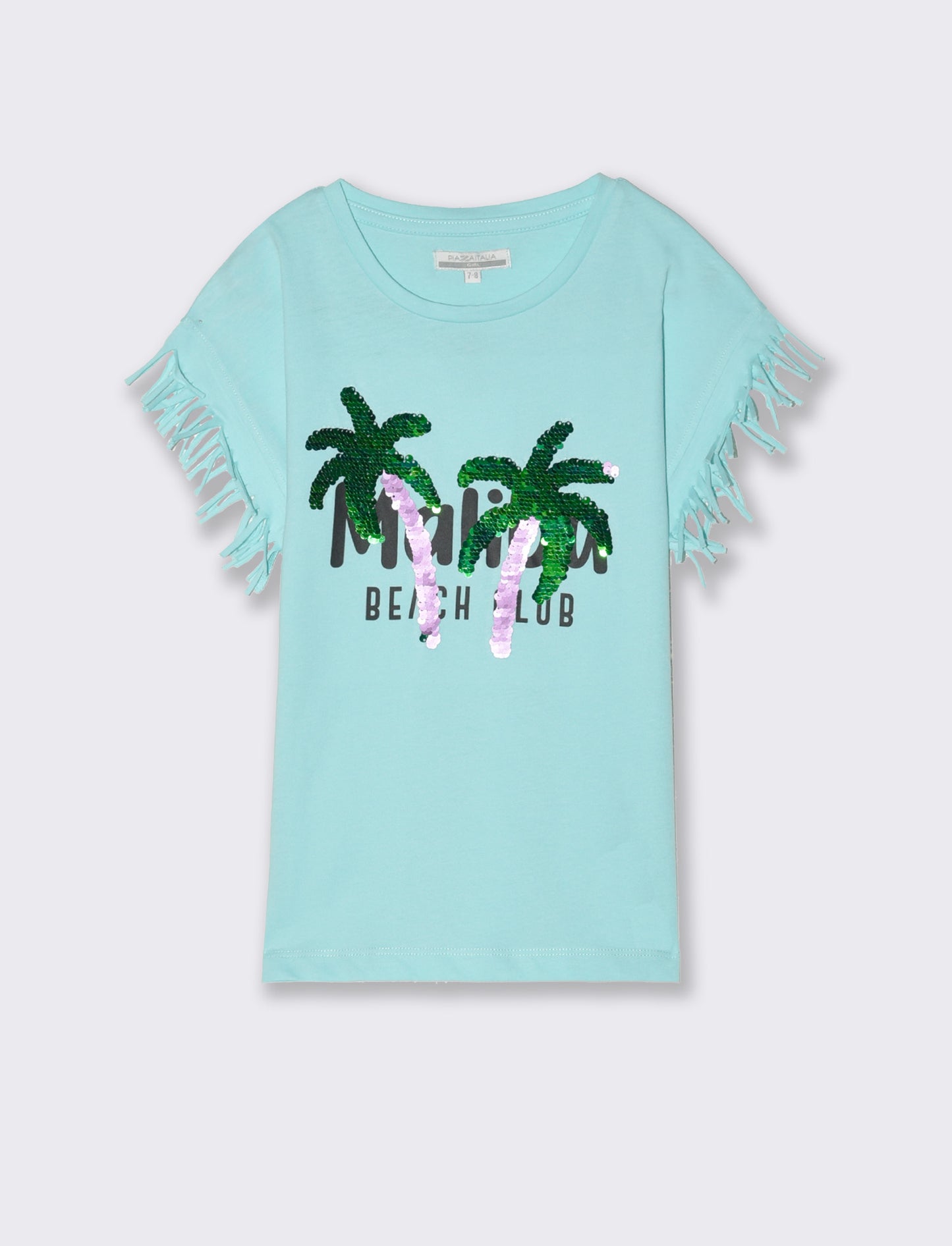 T-shirt con stampa e paillettes da bambina - Verde acqua