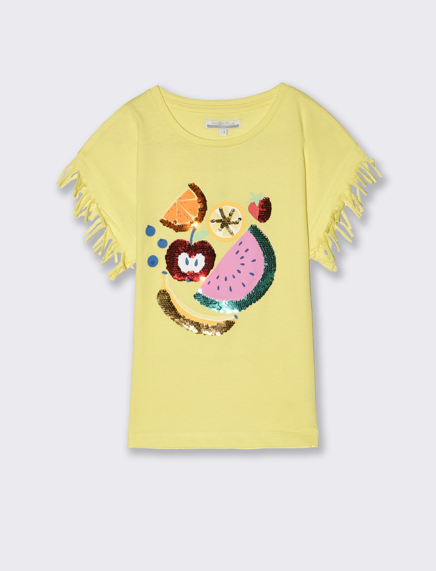 T-shirt con stampa e paillettes da bambina - Giallo limone