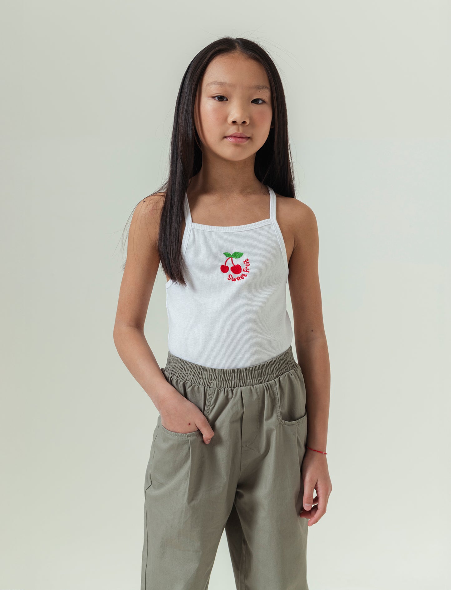 Top corto in misto lino da bambina - Bianco