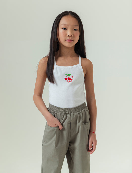 Top corto in misto lino da bambina - Bianco