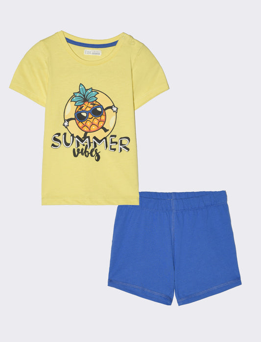 Completo maglietta e shorts da neonato - Giallo