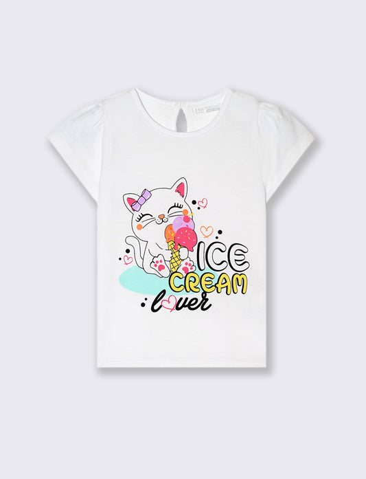 Maglia manica corta con stampa da neonata - Bianco