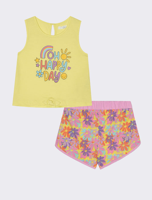 Completo canotta e shorts da neonata - Giallo limone