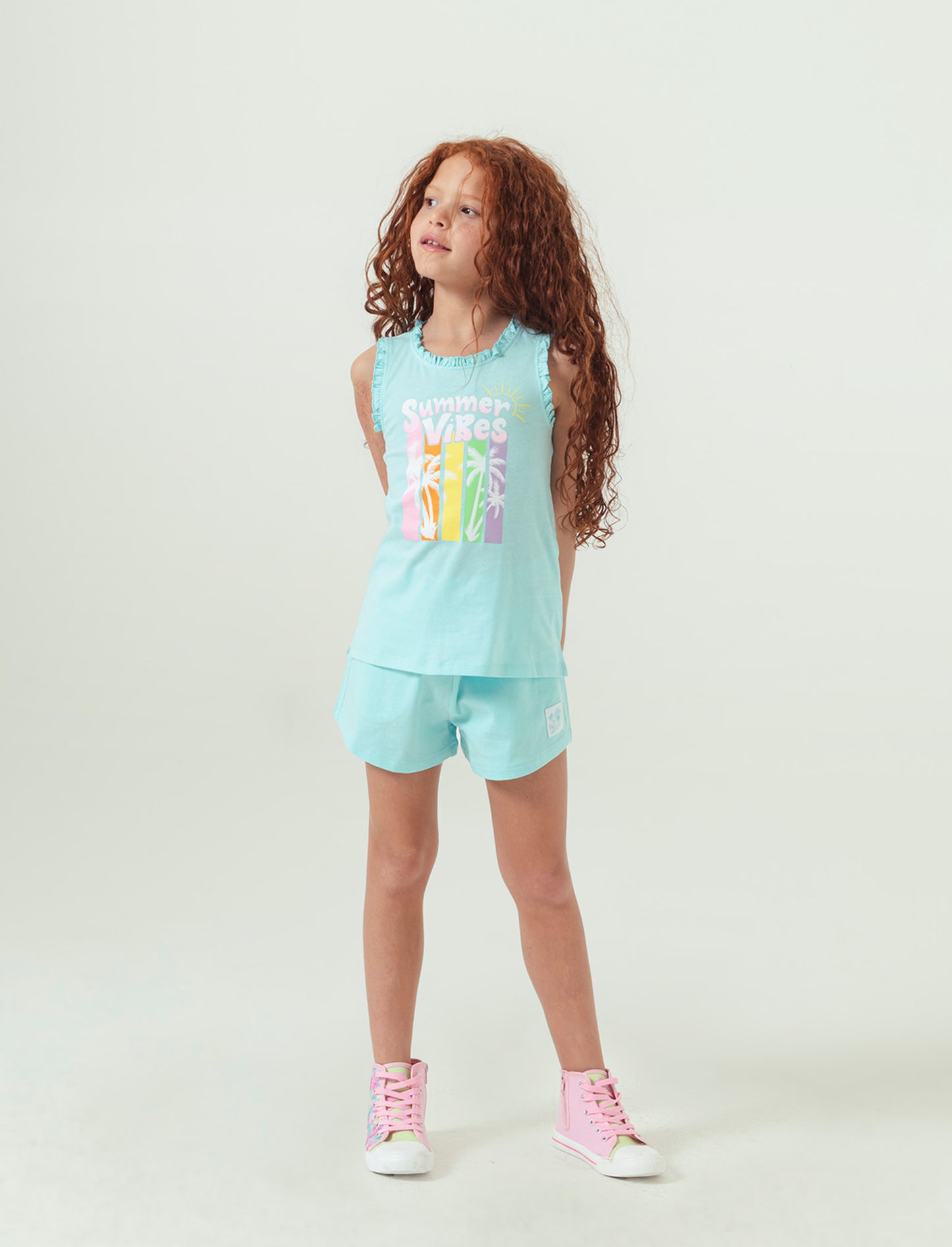 Shorts in cotone con elastico da bambina - Verde acqua