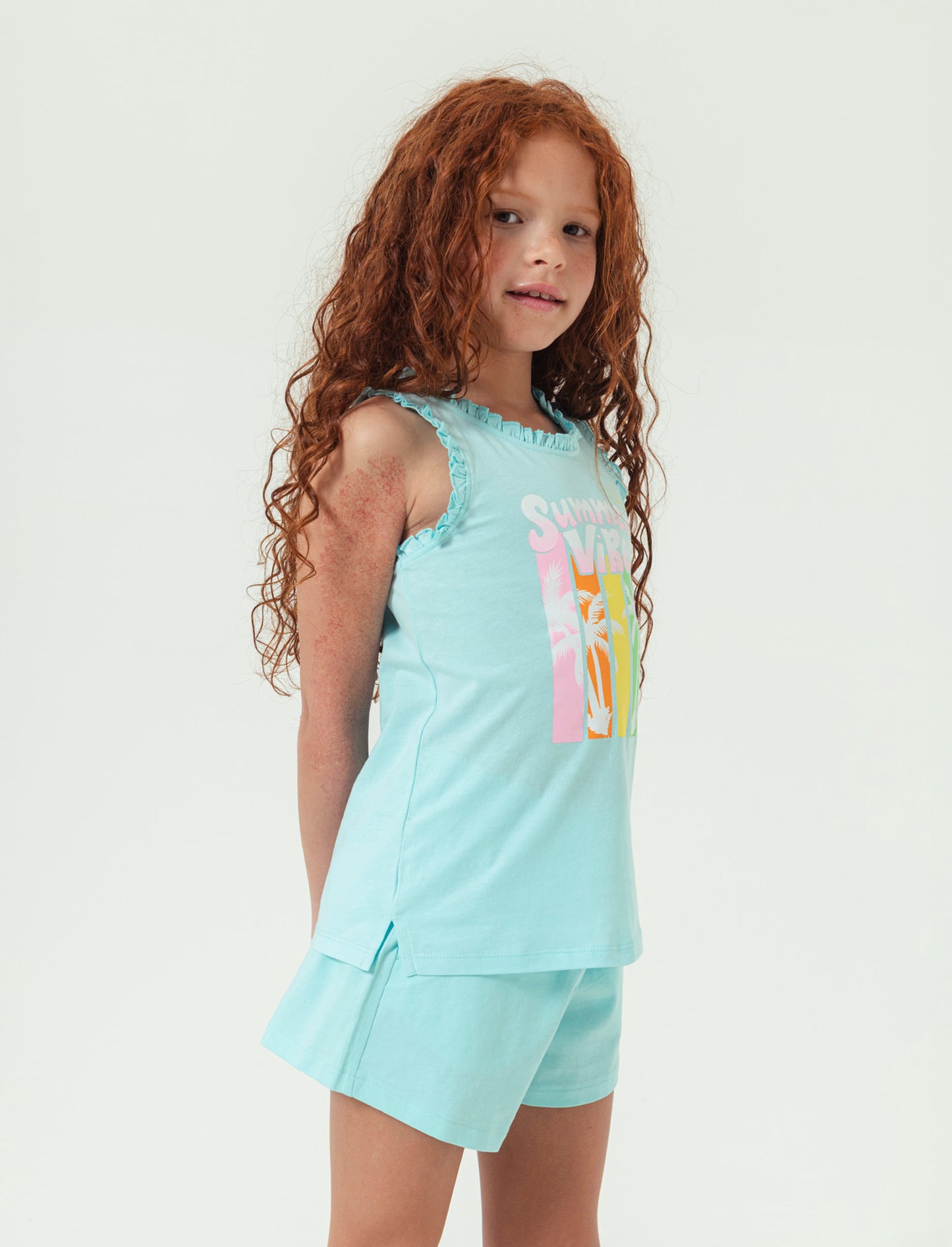 Shorts in cotone con elastico da bambina - Verde acqua