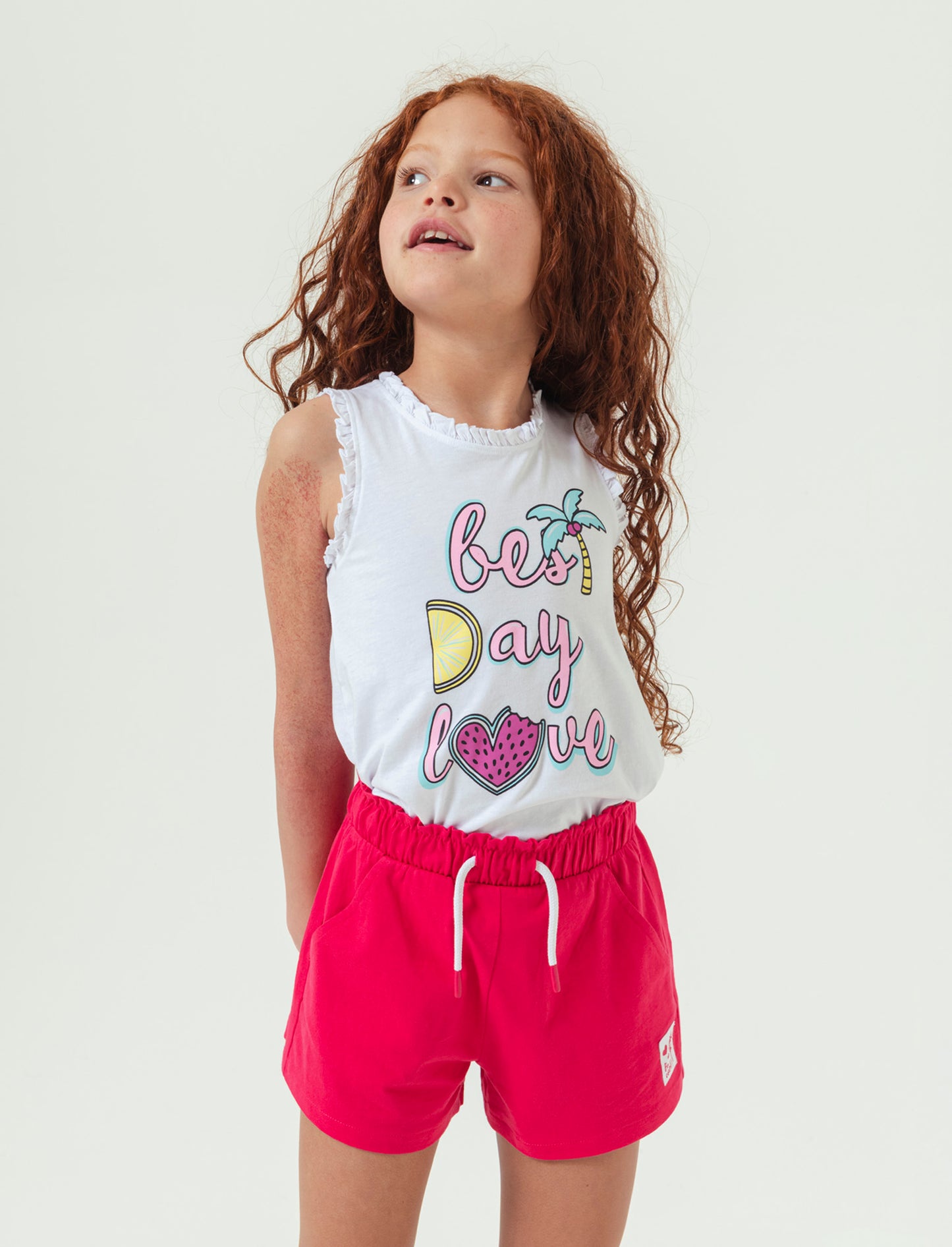 Canotta in cotone piccole rouches da bambina - Bianco