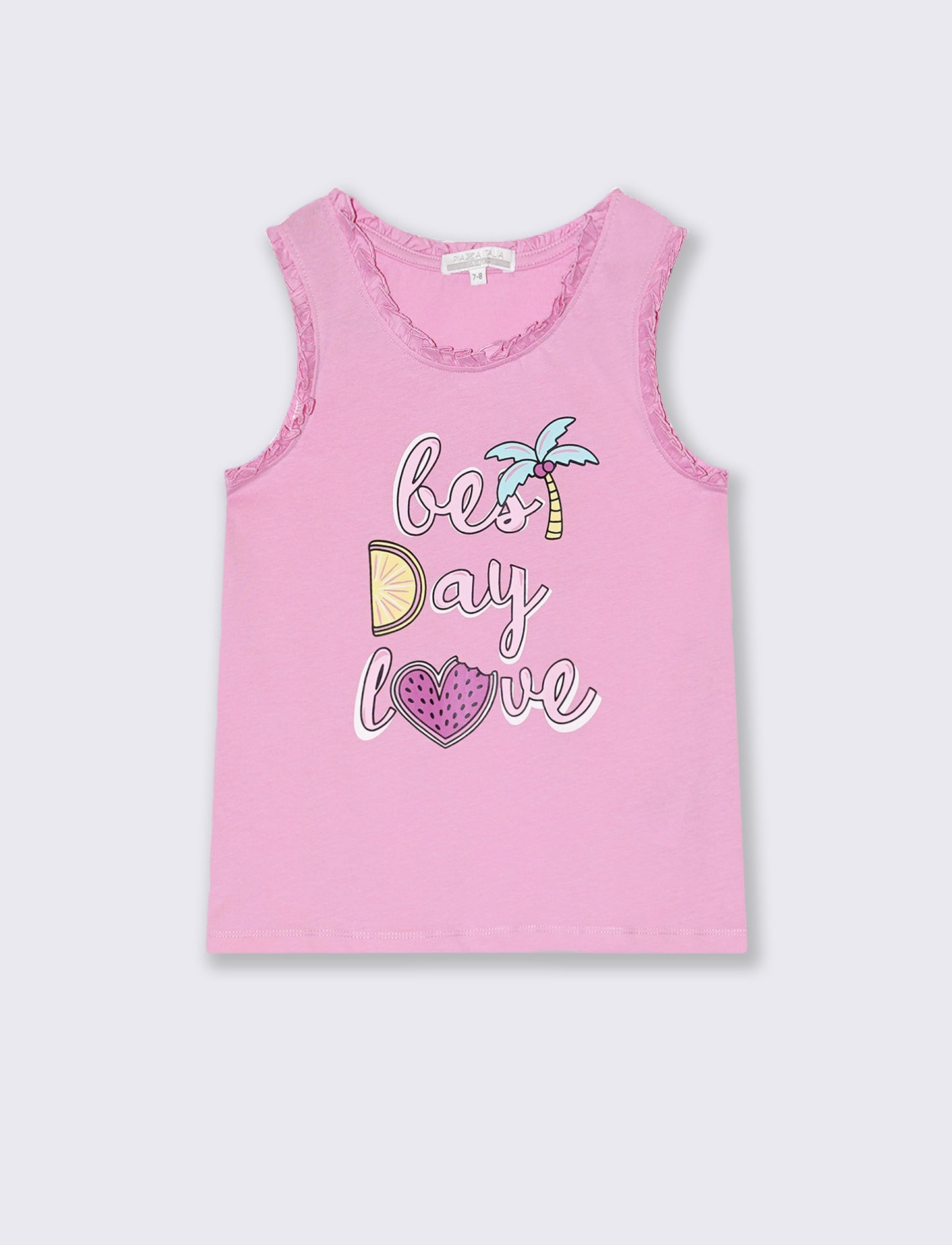 Canotta in cotone piccole rouches da bambina - Rosa