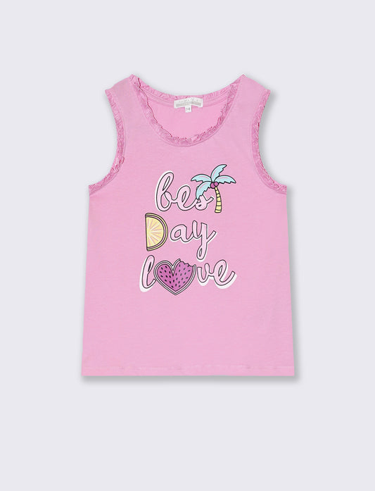 Canotta in cotone piccole rouches da bambina - Rosa