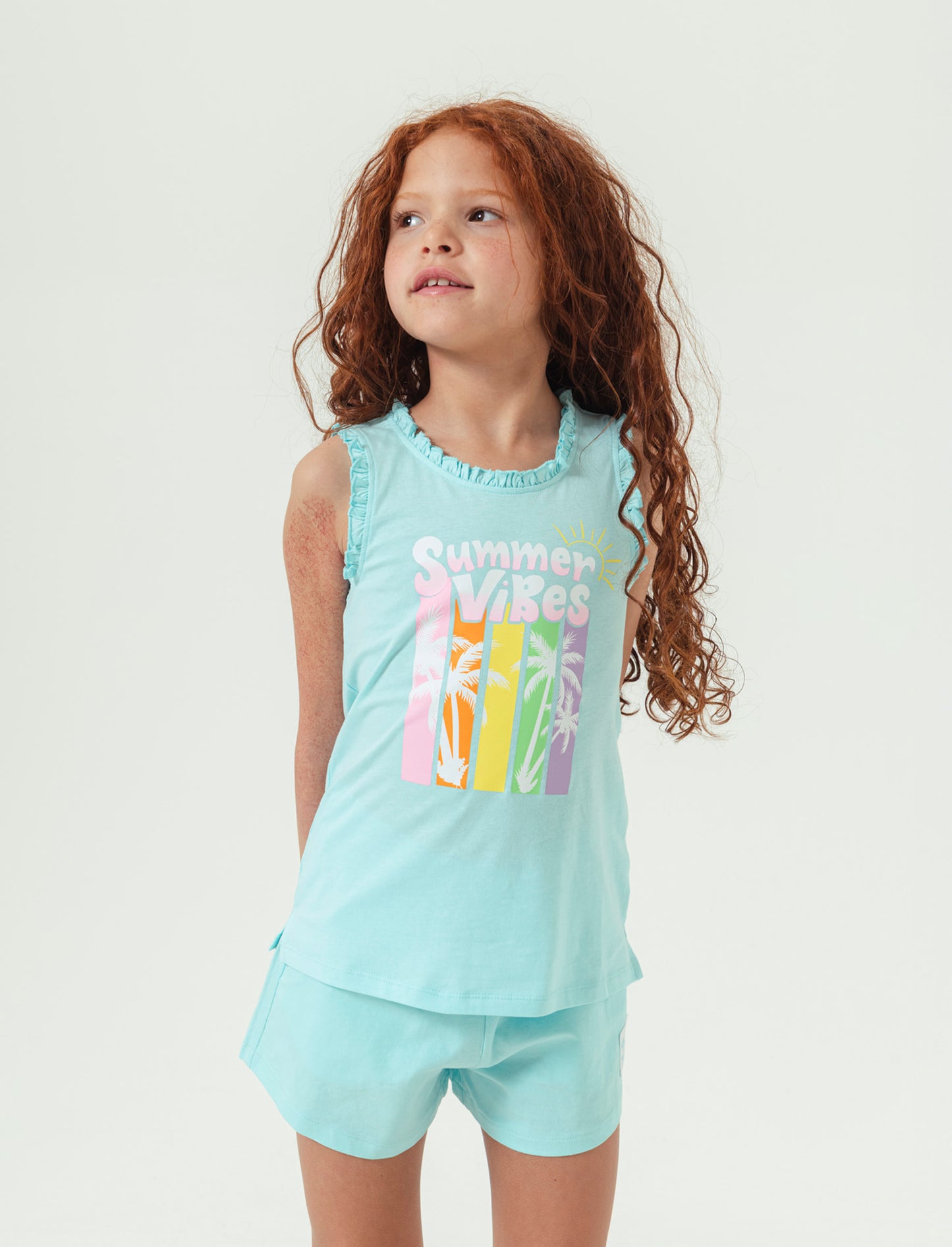 Canotta in cotone piccole rouches da bambina - Verde acqua