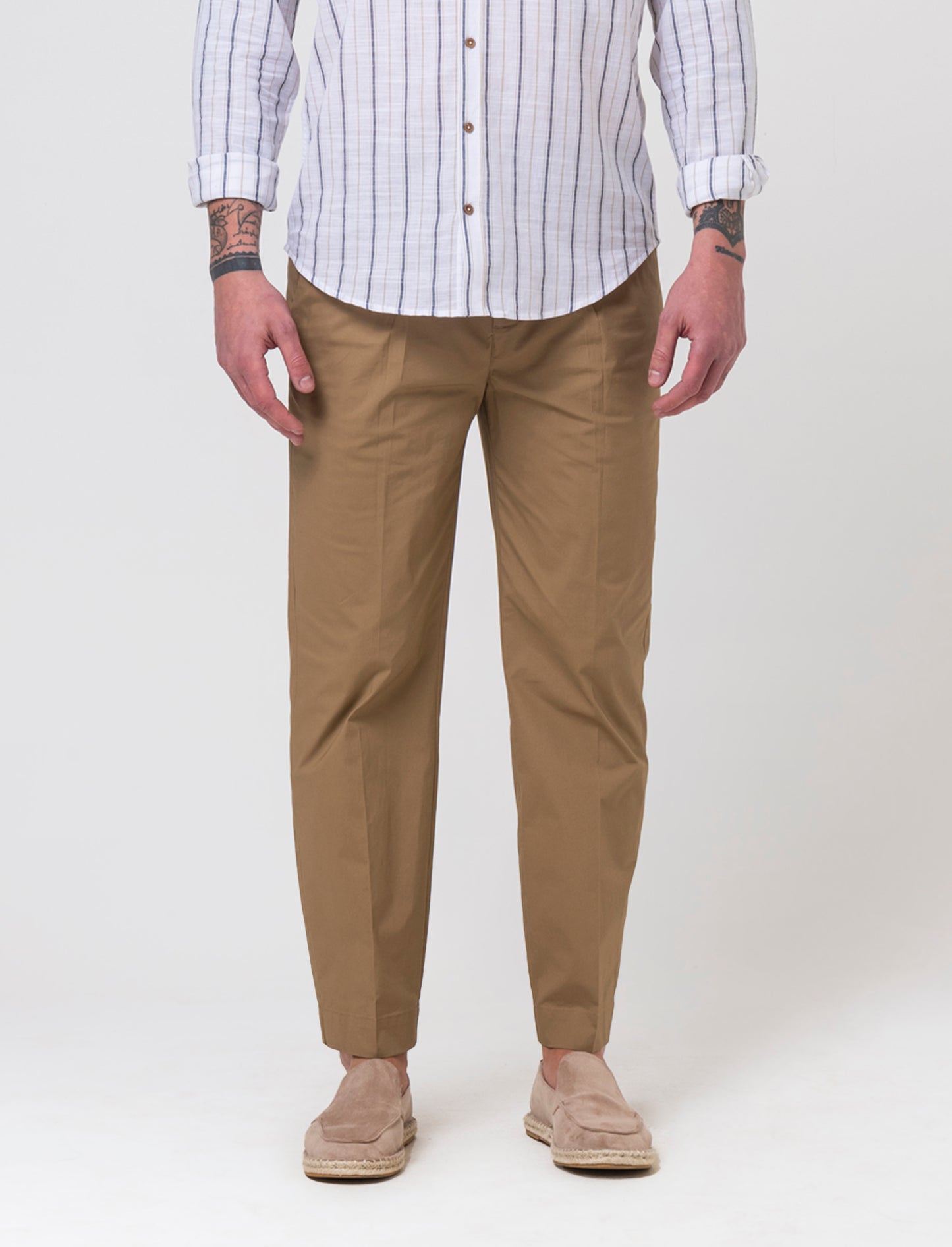 Pantaloni chino in popelin stretch da uomo - Beige