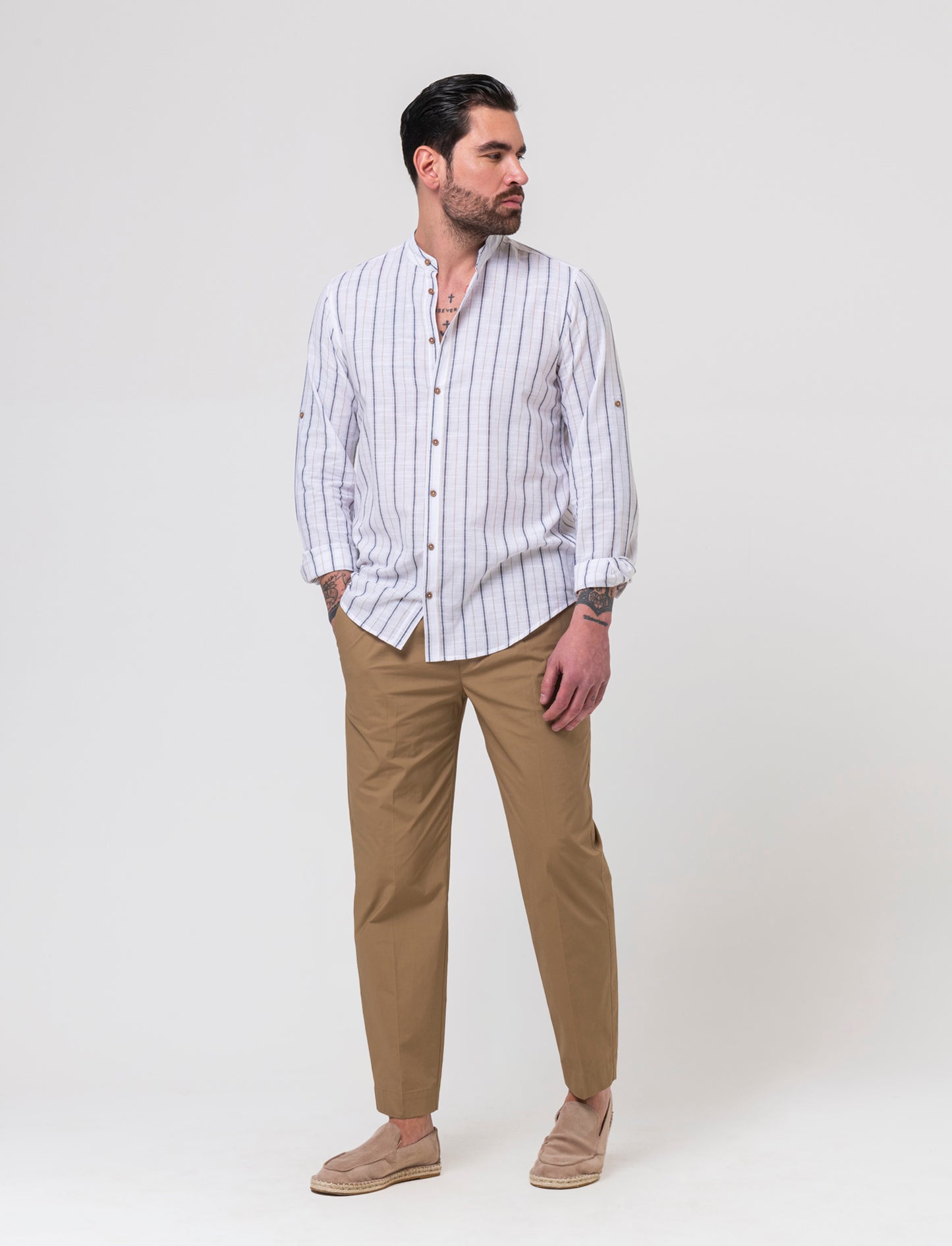 Pantaloni chino in popelin stretch da uomo - Beige
