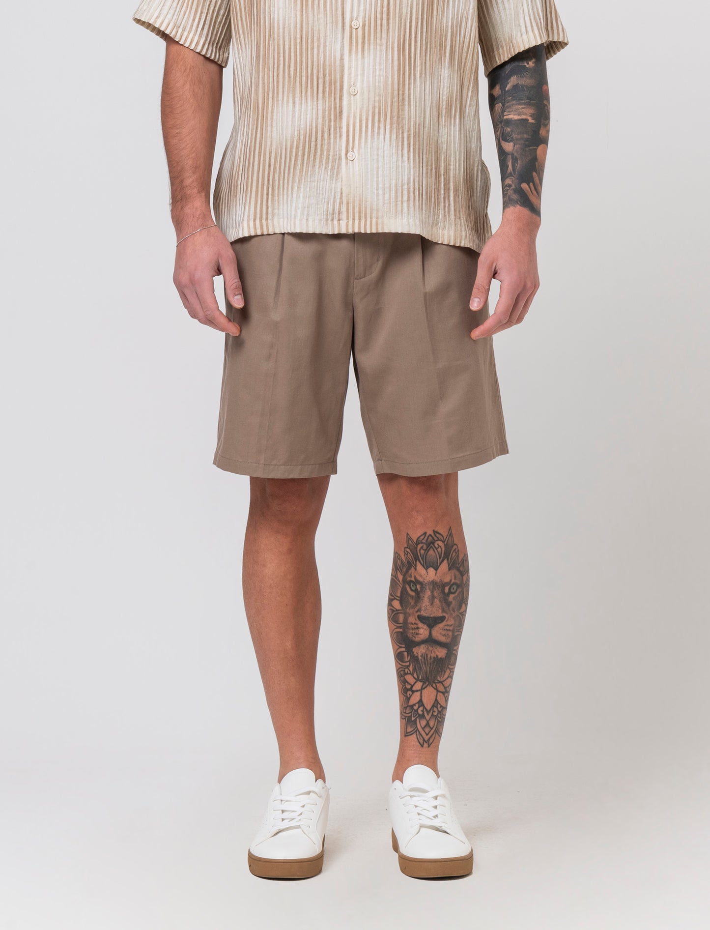 Bermuda chino relaxed fit in misto lino da uomo - Grigio tortora