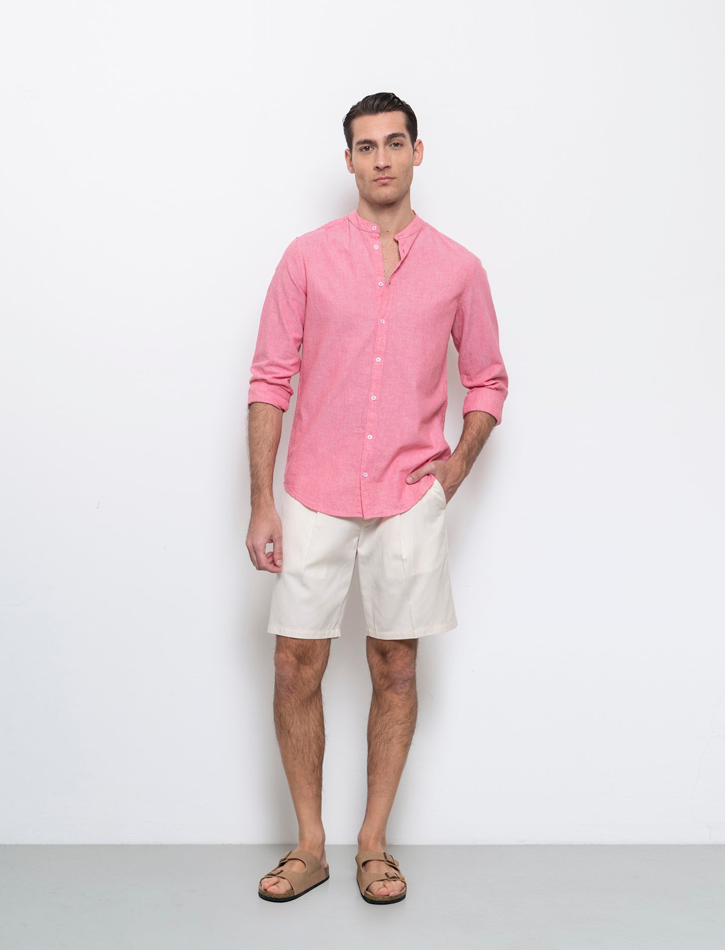 Bermuda chino relaxed fit in misto lino da uomo - Beige ecru