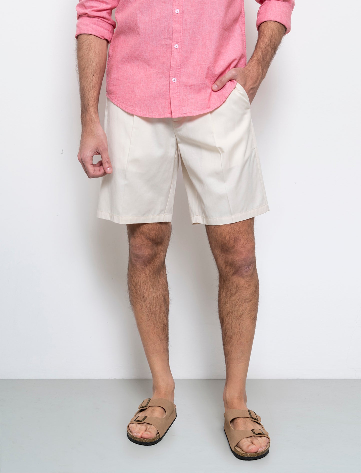 Bermuda chino relaxed fit in misto lino da uomo - Beige ecru