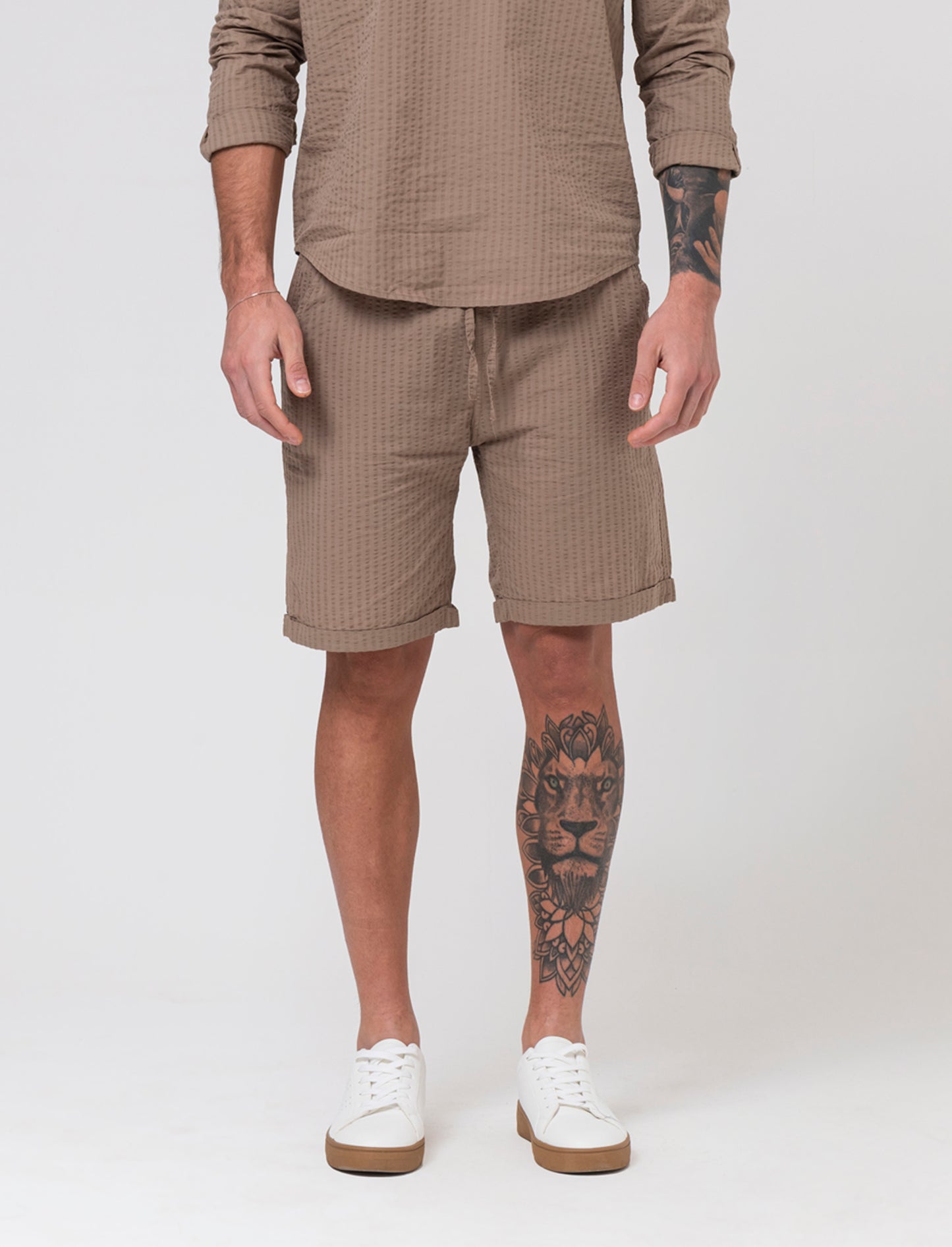 Bermuda jogger in seersucker da uomo - Grigio tortora