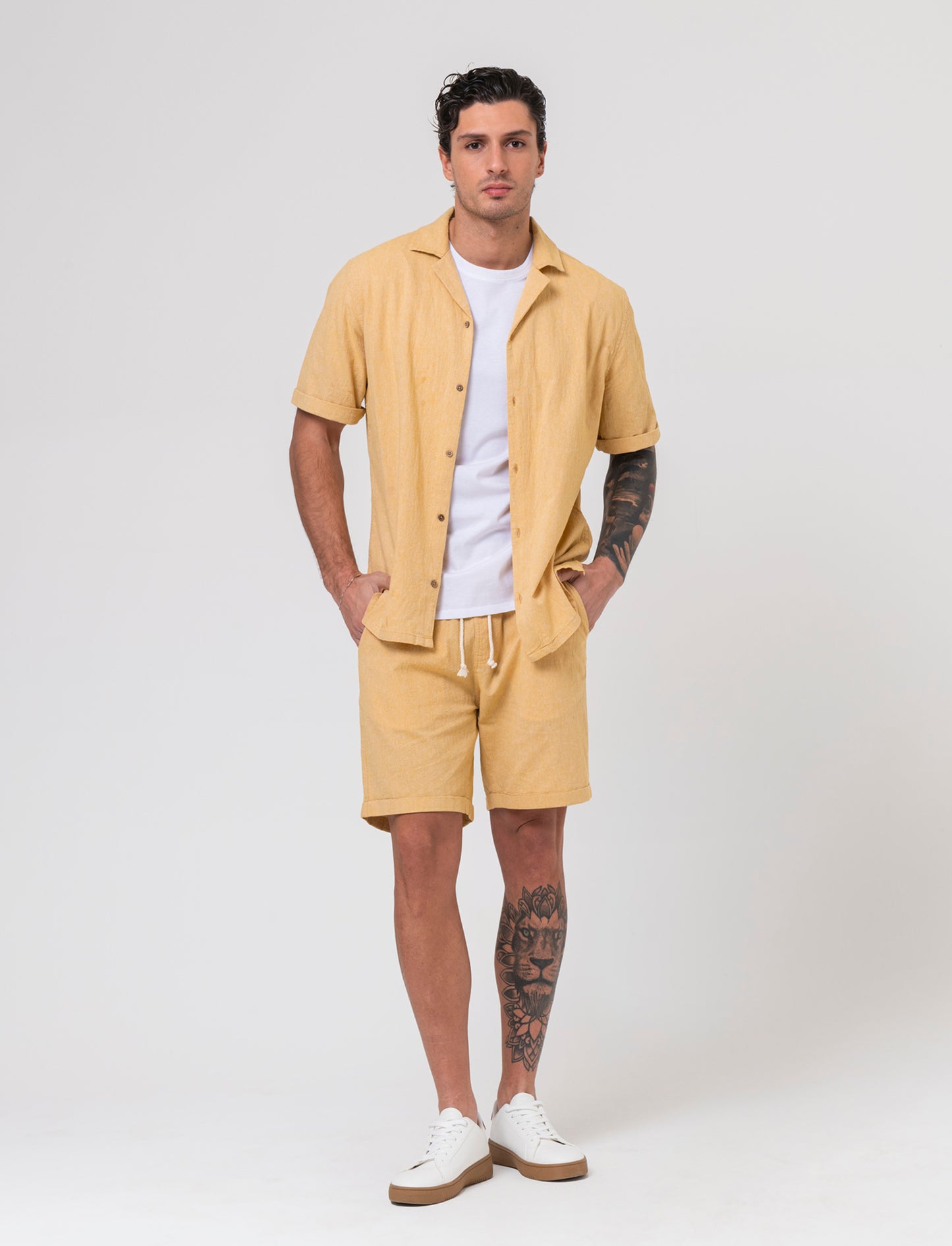 Camicia manica corta goffrata da uomo - Senape