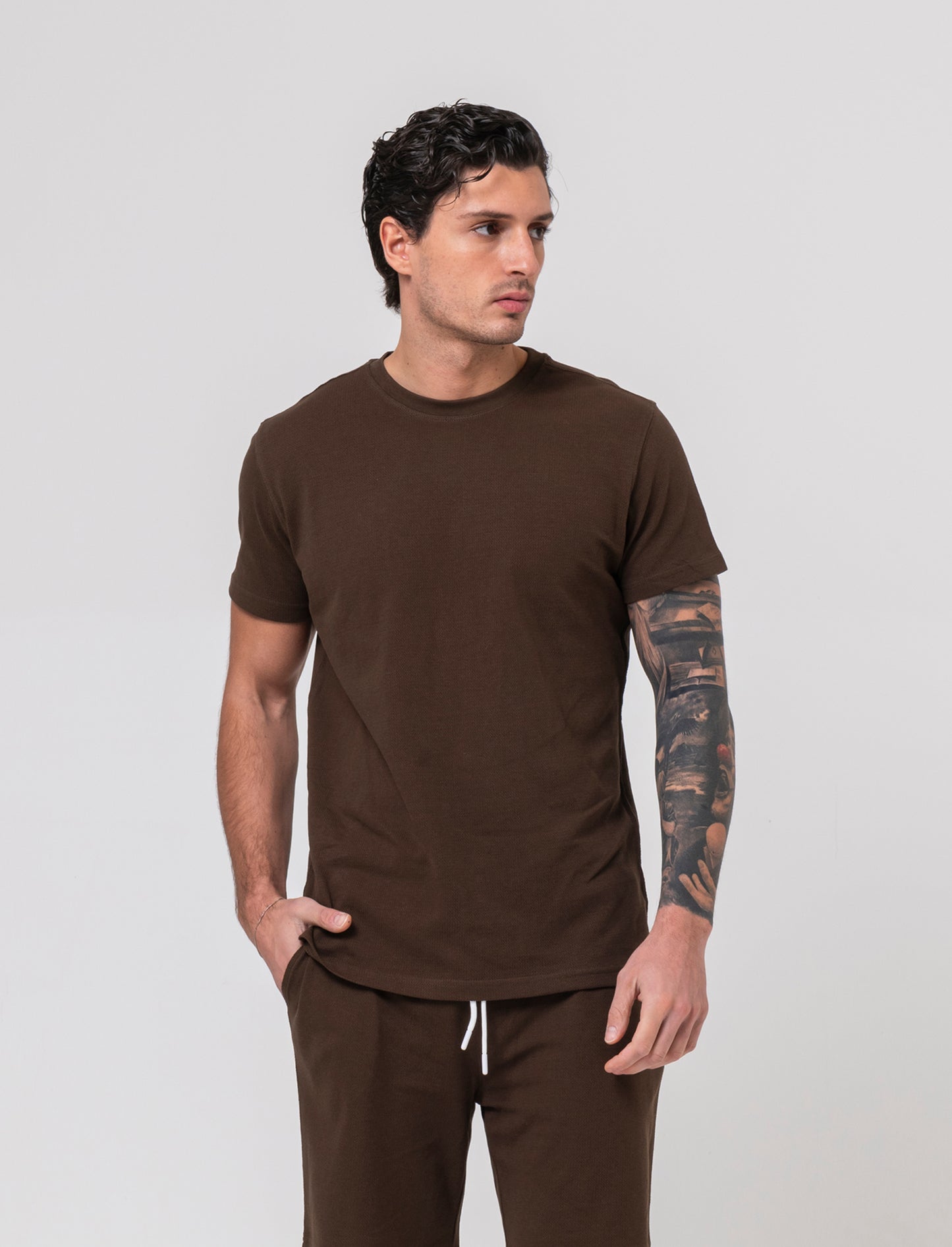 T-shirt in piquet di cotone da uomo - Moro