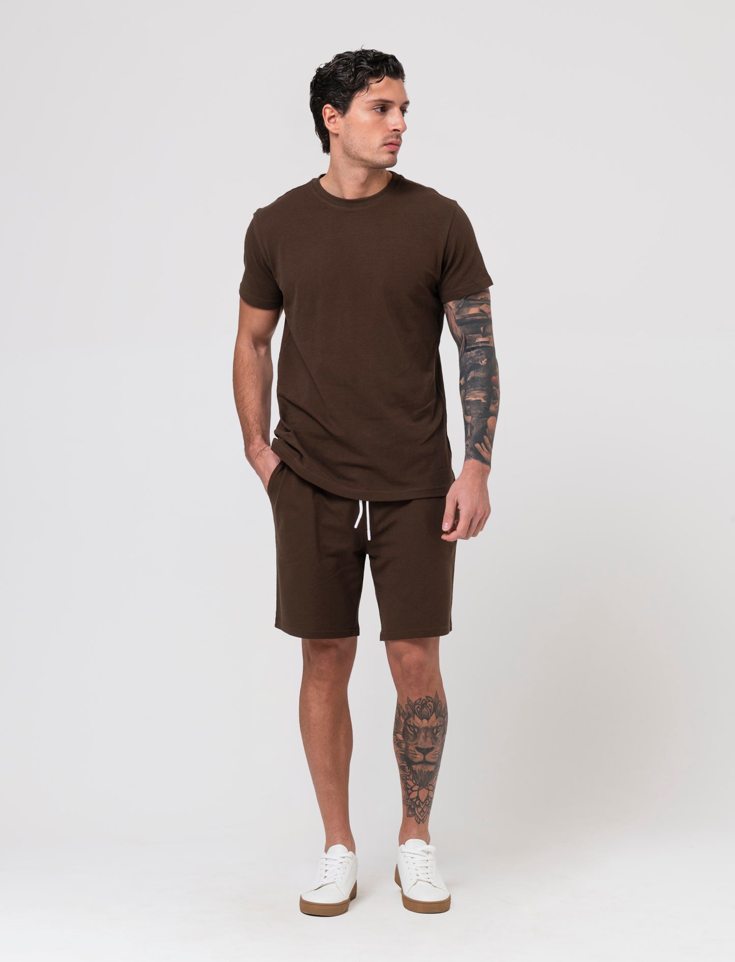 Bermuda jogger in piquet di cotone da uomo - Moro