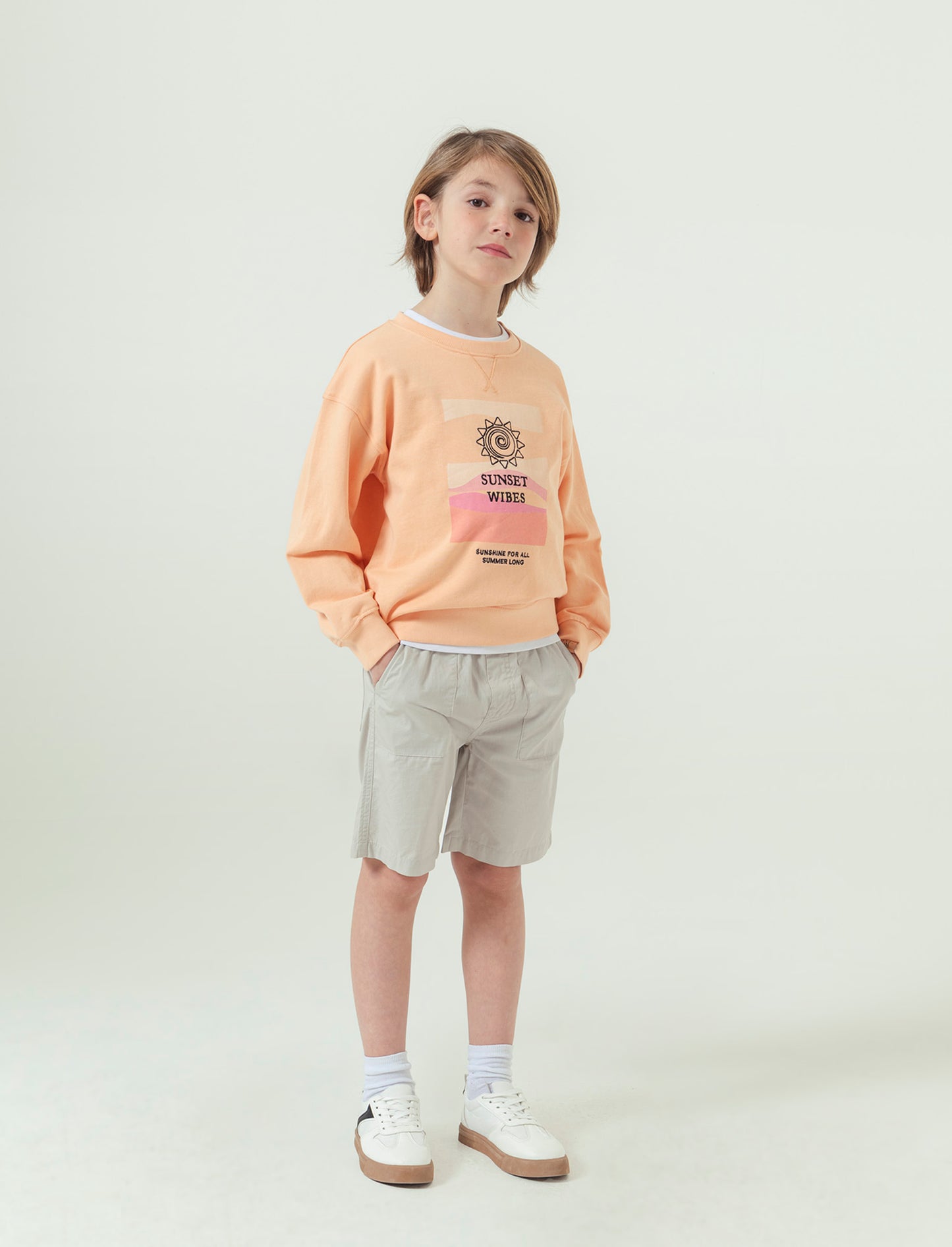 Bermuda in cotone con tagli da bambino - Beige