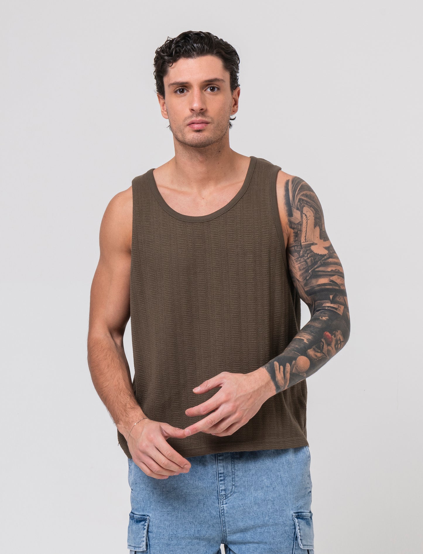 Man's jacquard knit fabric tank top - Green