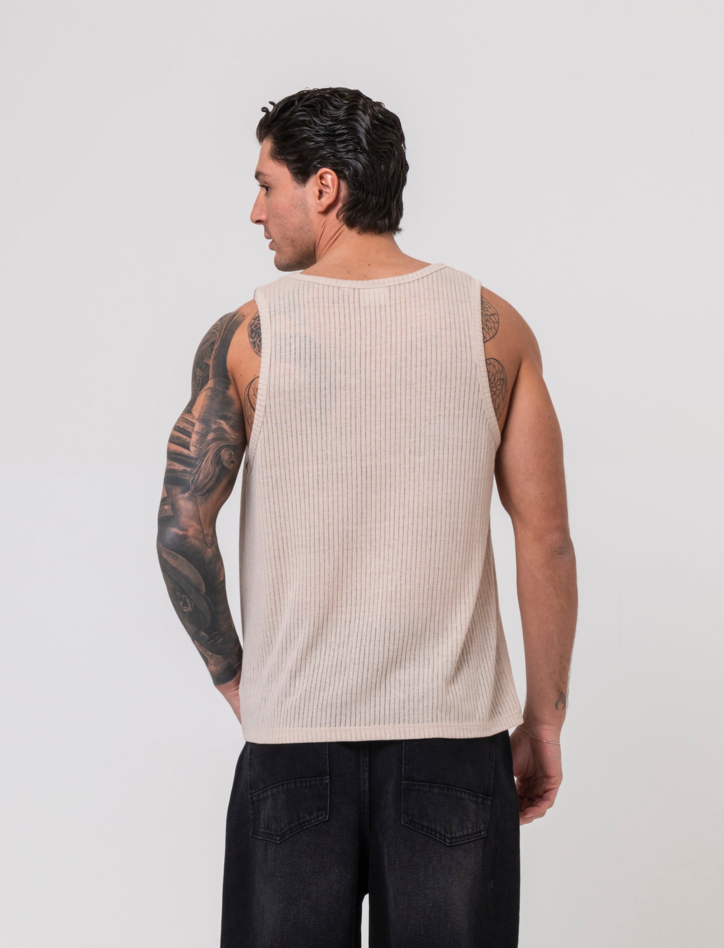 Canotta in tessuto a coste effetto maglia da uomo - Beige