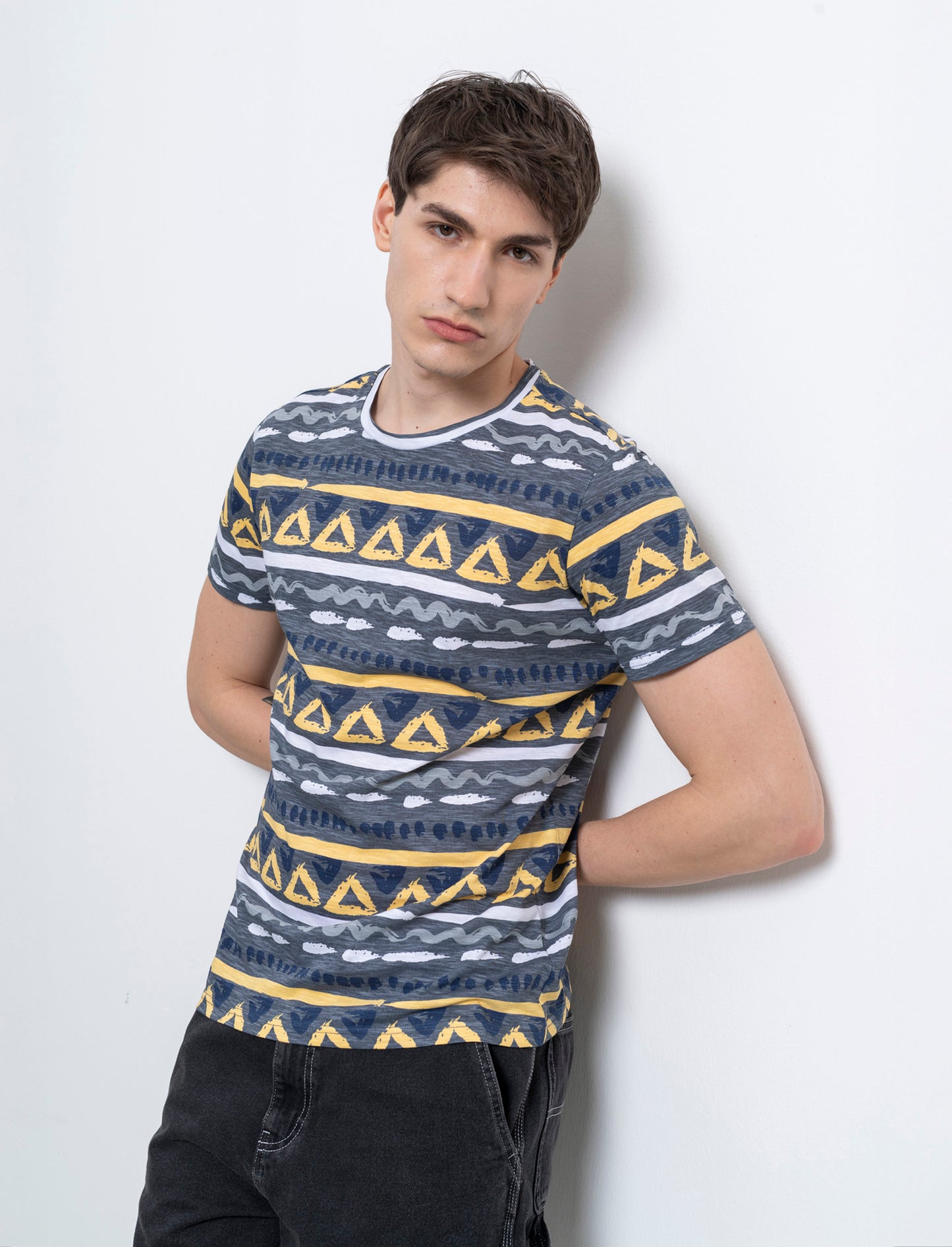 T-shirt in cotone slub con stampa azteca da uomo - Avion