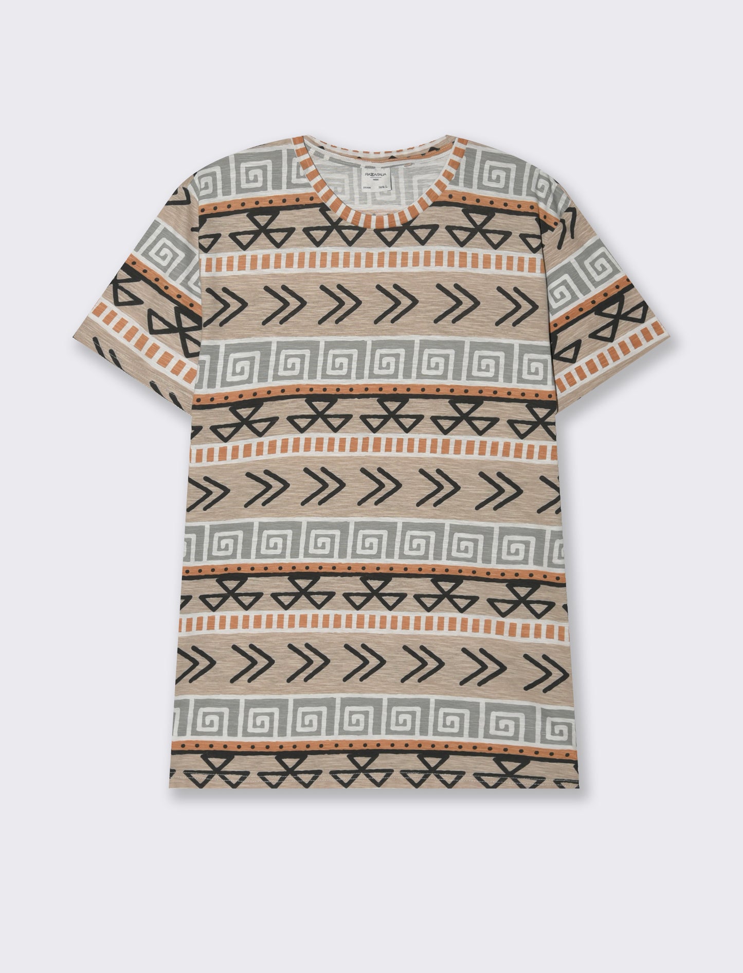 T-shirt in cotone slub con stampa azteca da uomo - Sabbia