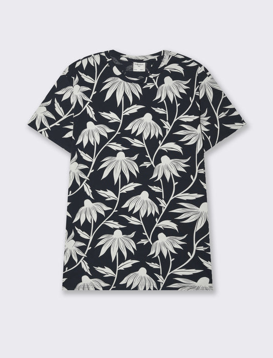 T-shirt in cotone con stampa floreale all over da uomo - Blu