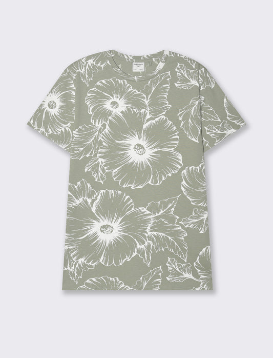 T-shirt in cotone con stampa floreale all over da uomo - Verde