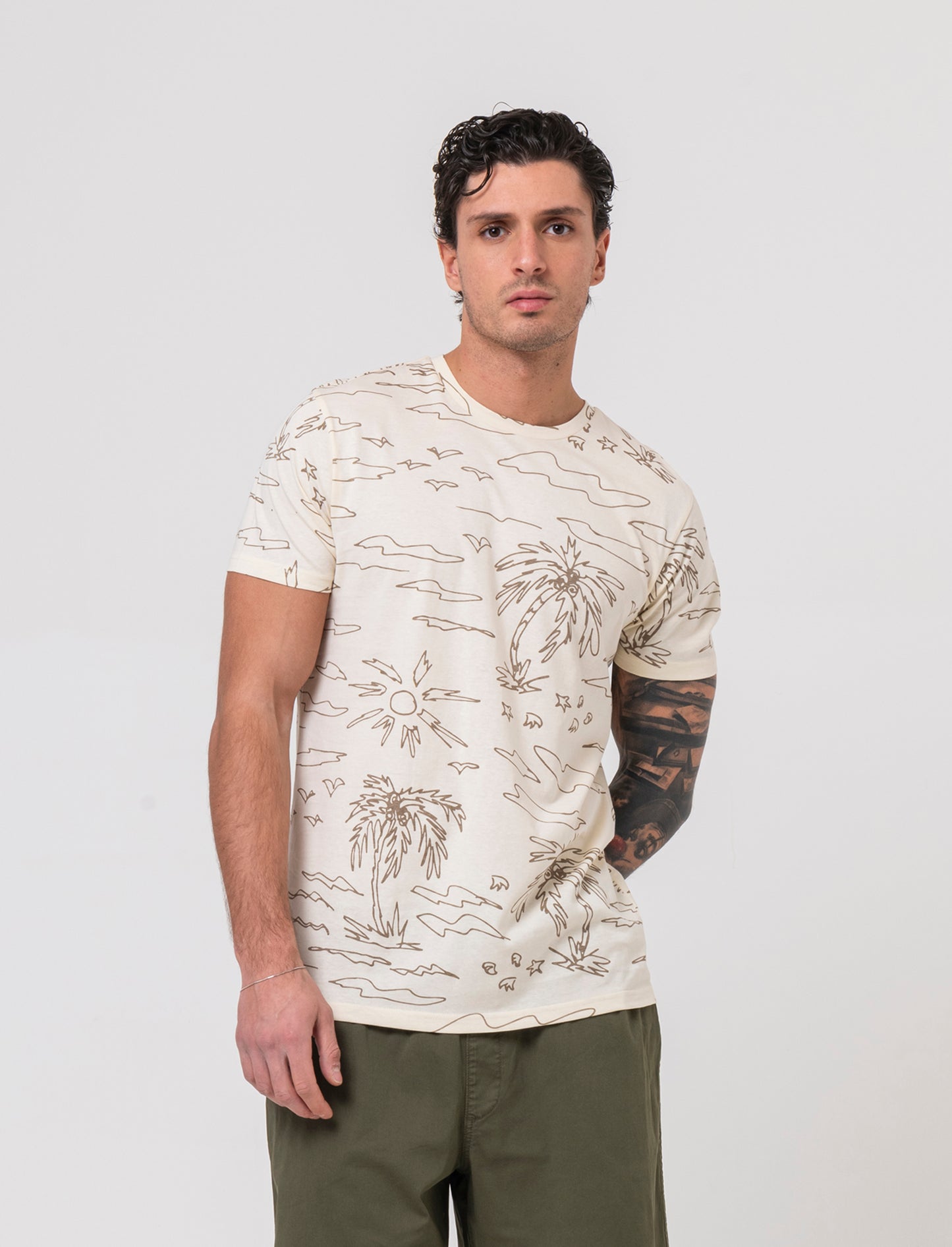 T-shirt in cotone con stampa floreale all over da uomo - Beige ecru