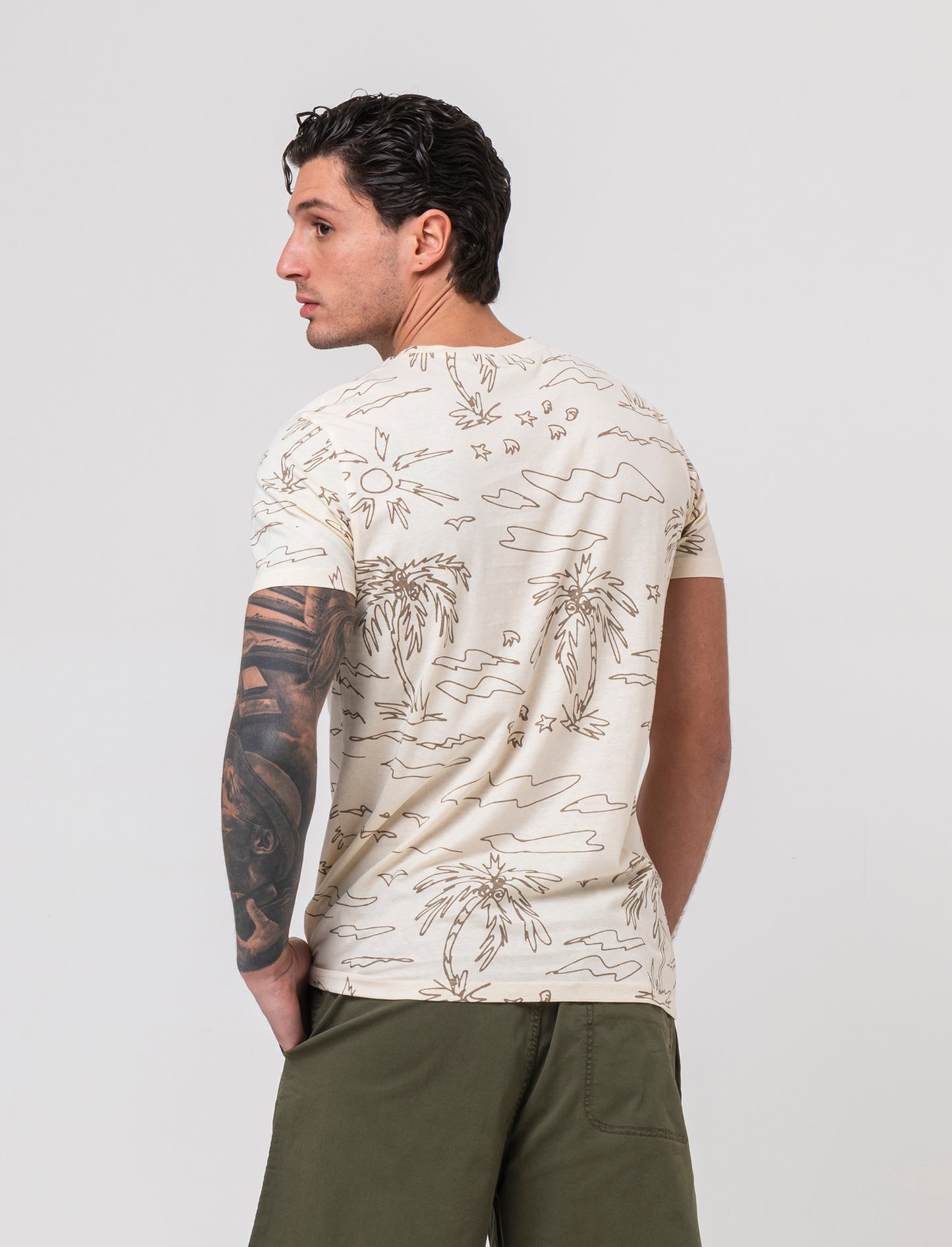 T-shirt in cotone con stampa floreale all over da uomo - Beige ecru