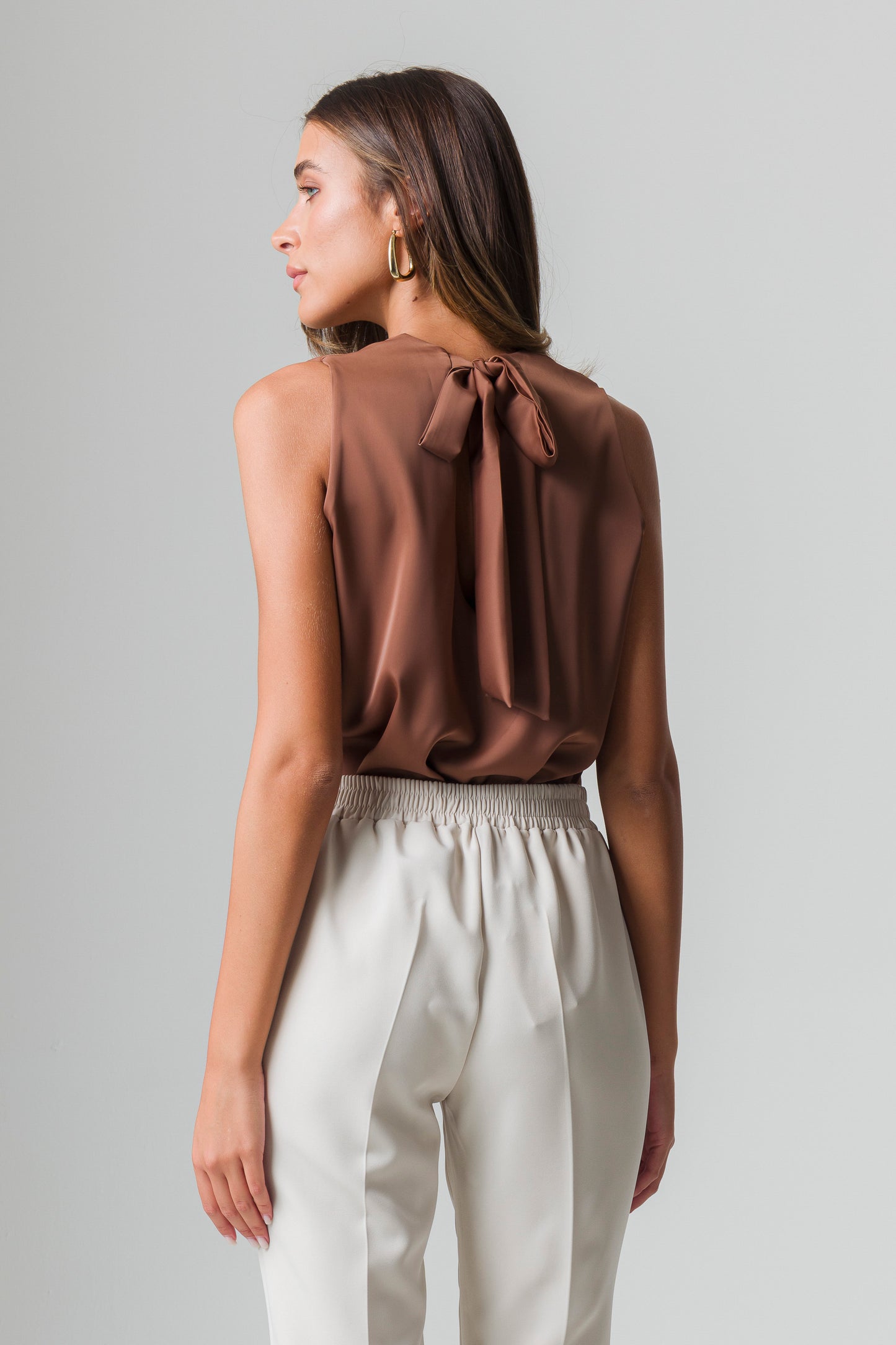 Women's Bow Detail Tank Top - Brown