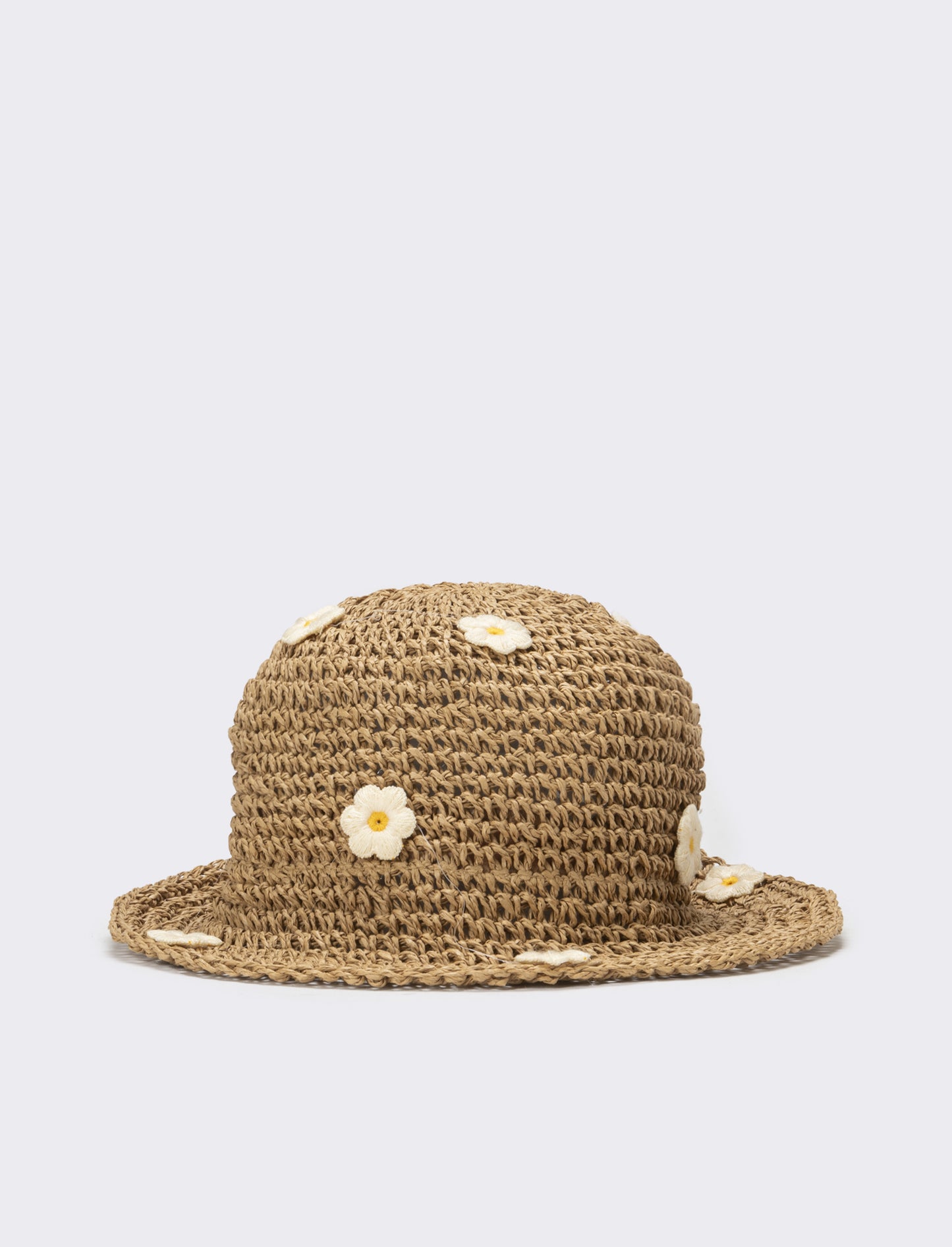 Cappello bambina pescatore con applicazioni fiori e frutta - Bianco