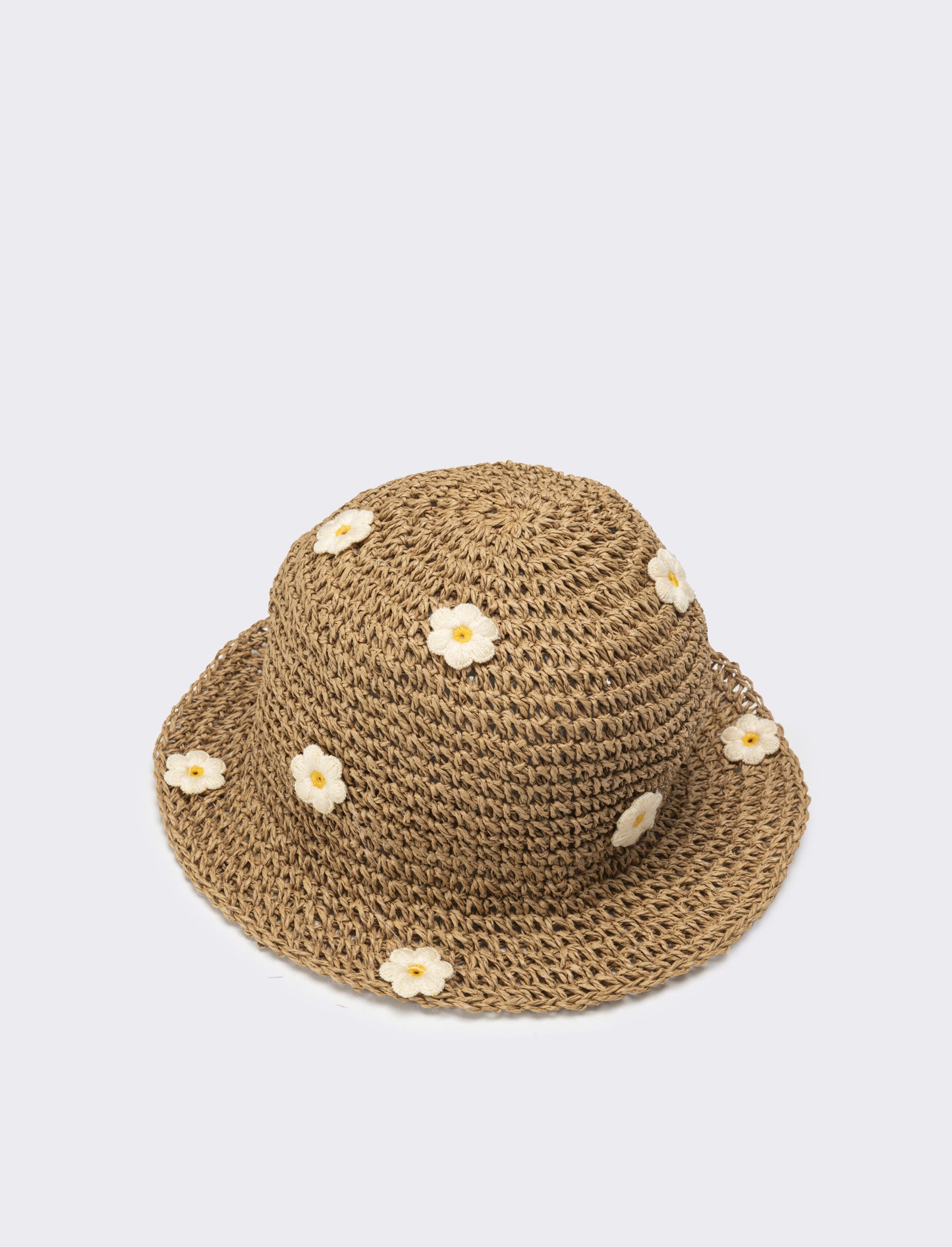 Cappello bambina pescatore con applicazioni fiori e frutta - Bianco