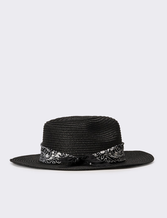 Cappello uomo a falda larga con bandana - Nero