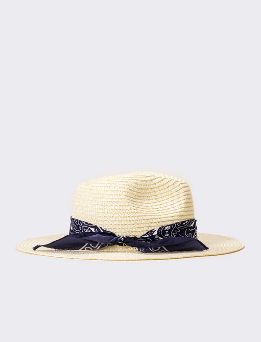 Cappello uomo a falda larga con bandana - Bianco
