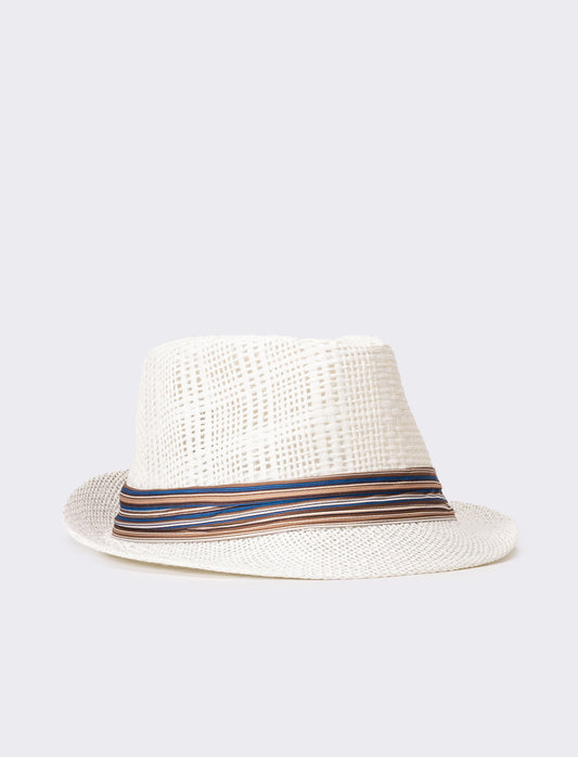 Cappello uomo con falda larga e bandana righe - Bianco