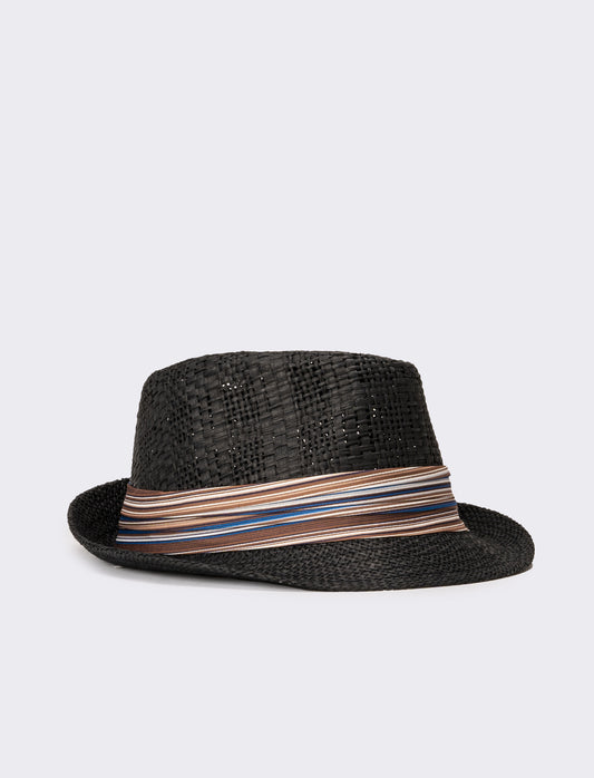Cappello uomo con falda larga e bandana righe - Nero