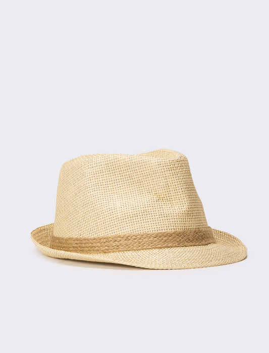 Cappello uomo paglia con treccina - Beige