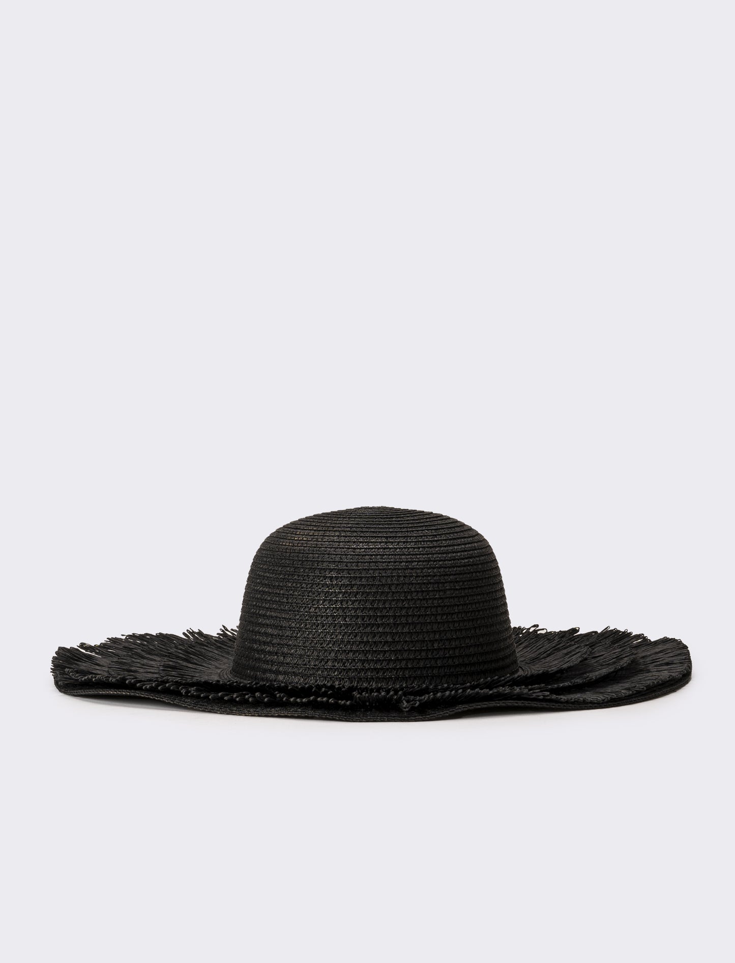 Cappello donna a falda larga con frange in raffia - Nero