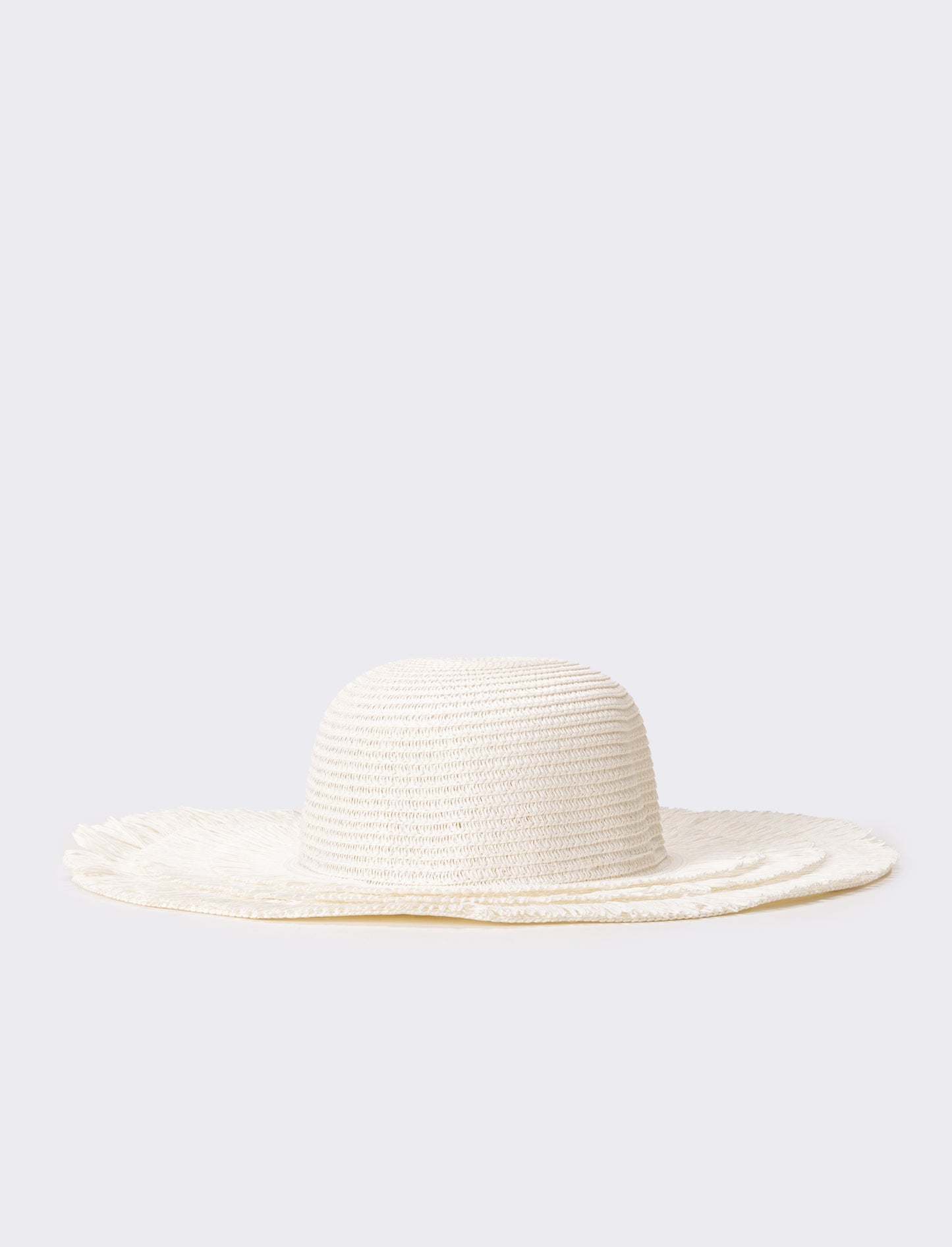 Cappello donna a falda larga con frange in raffia - Bianco