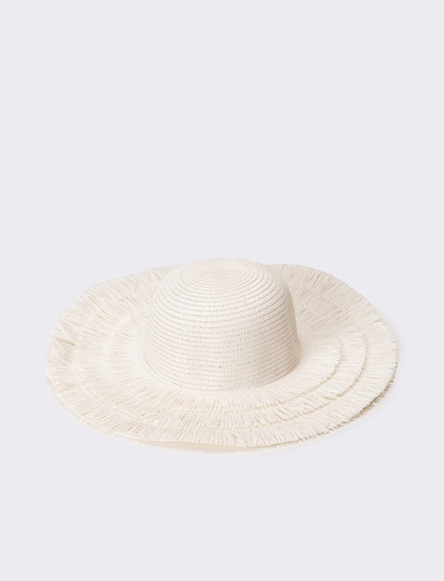 Cappello donna a falda larga con frange in raffia - Bianco