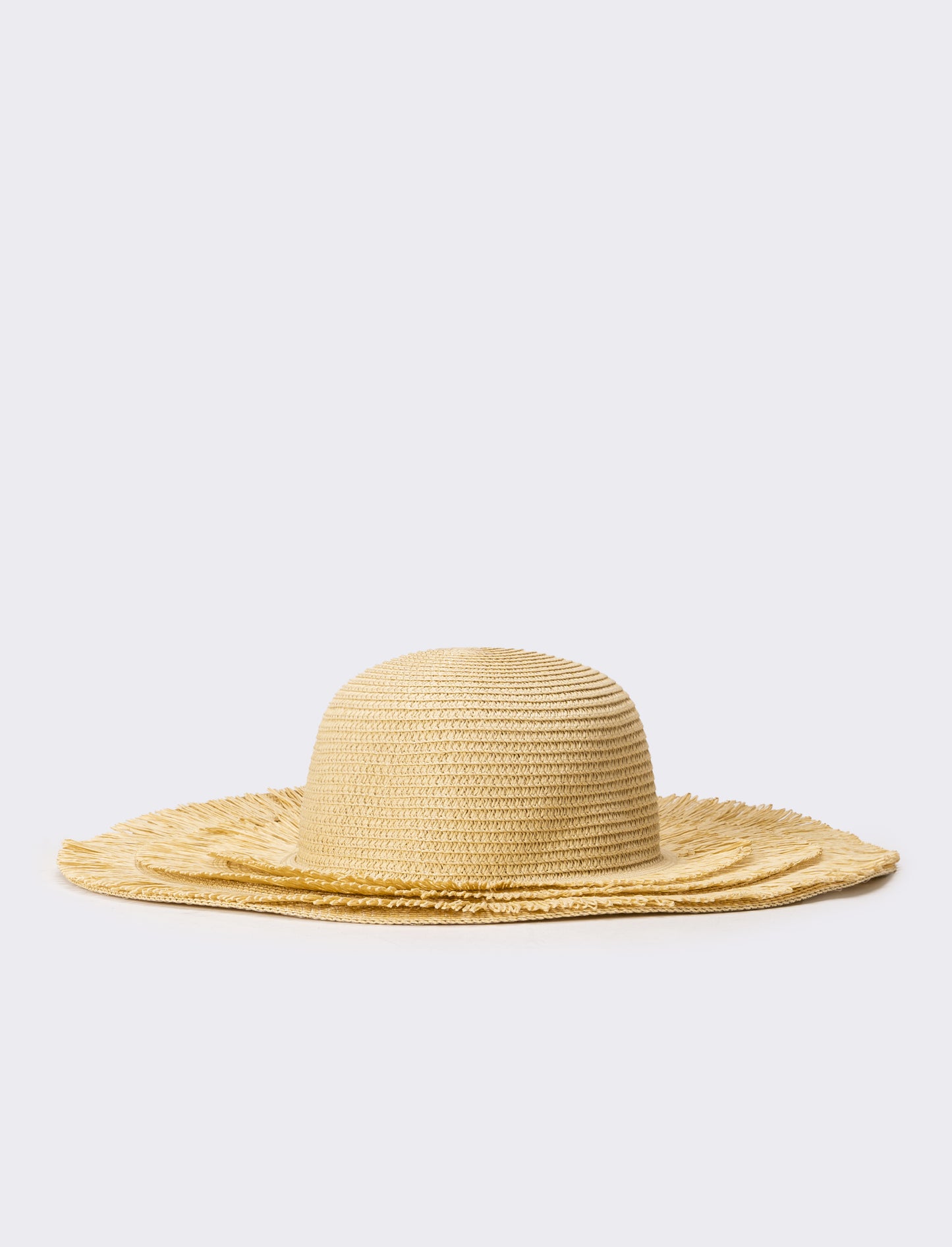 Cappello donna a falda larga con frange in raffia - Naturale