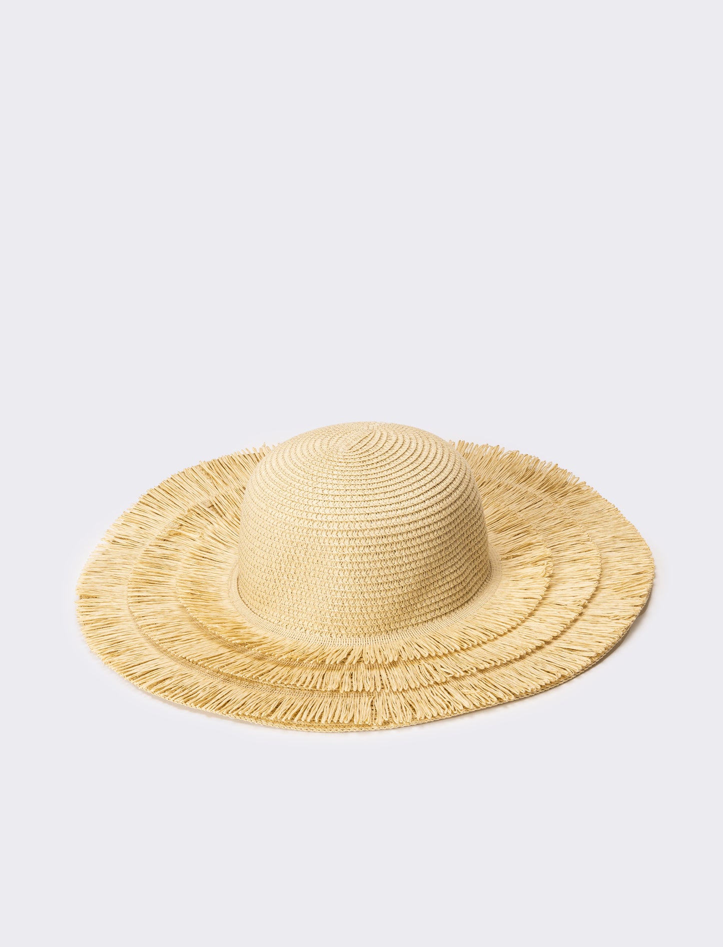 Cappello donna a falda larga con frange in raffia - Naturale