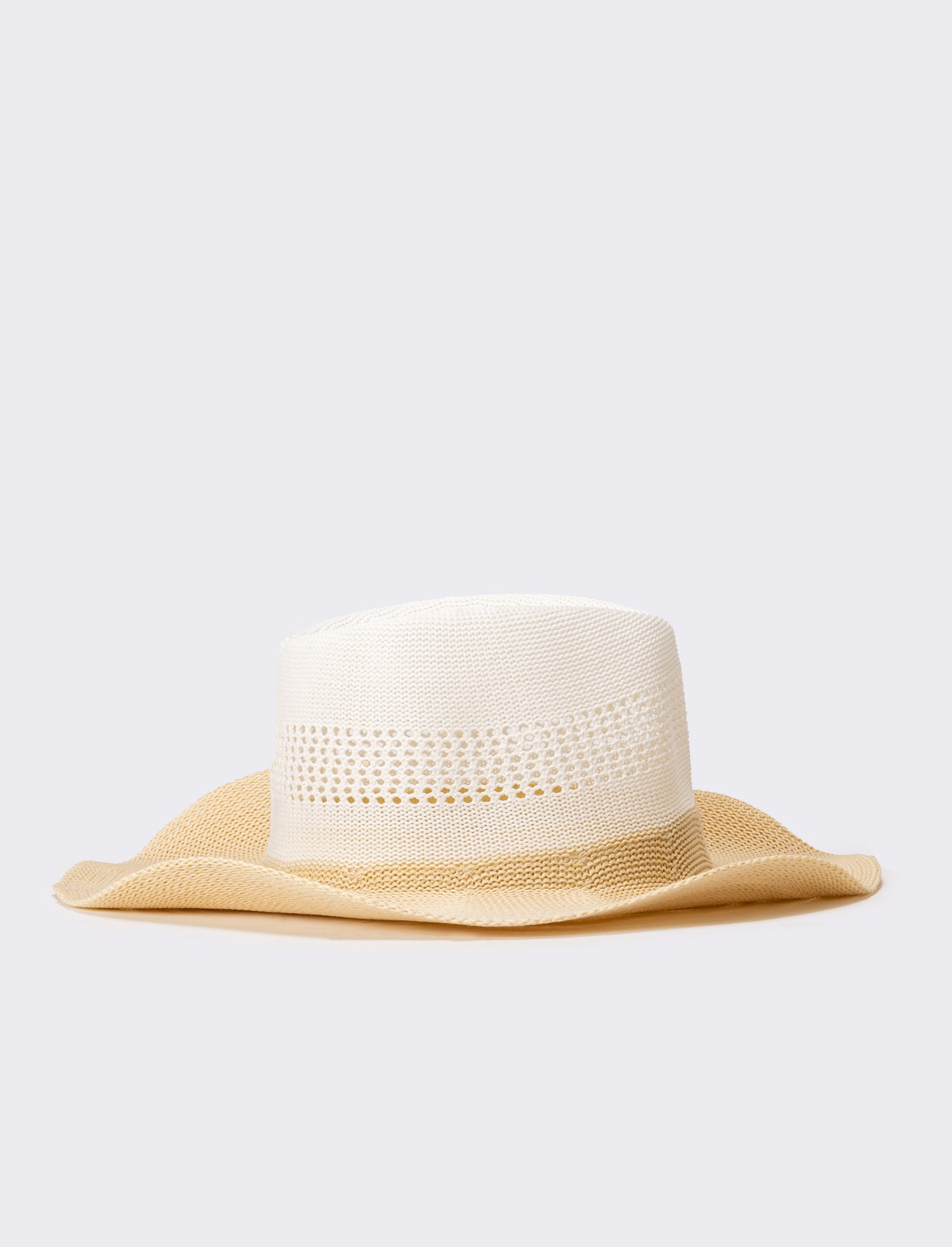 Cappello donna a falda larga modello country - Bianco-begie